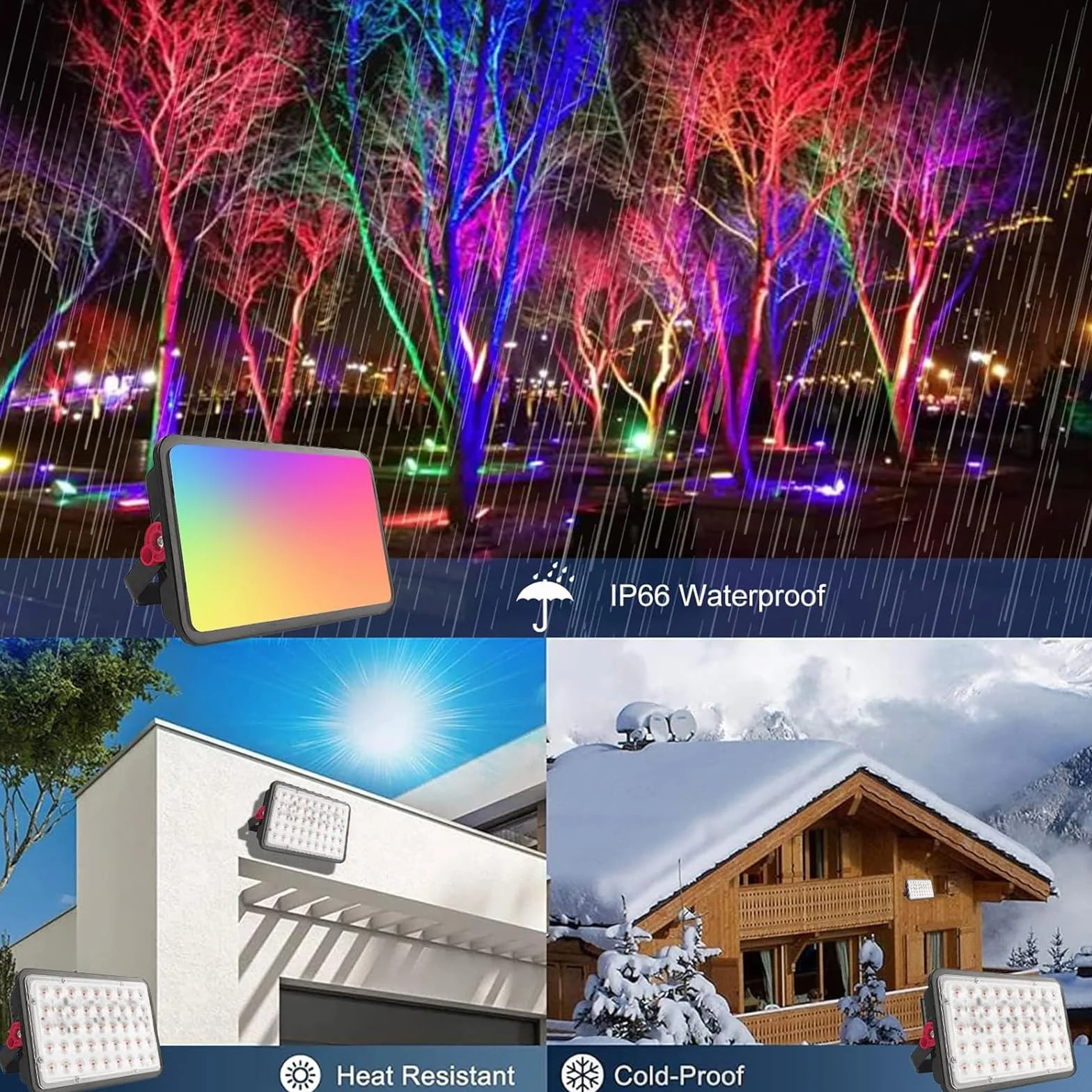 Projecteur LED Couleur 100W Indmird Lot de 2 RGB Exterieur IP66 étanche avec Télécommande