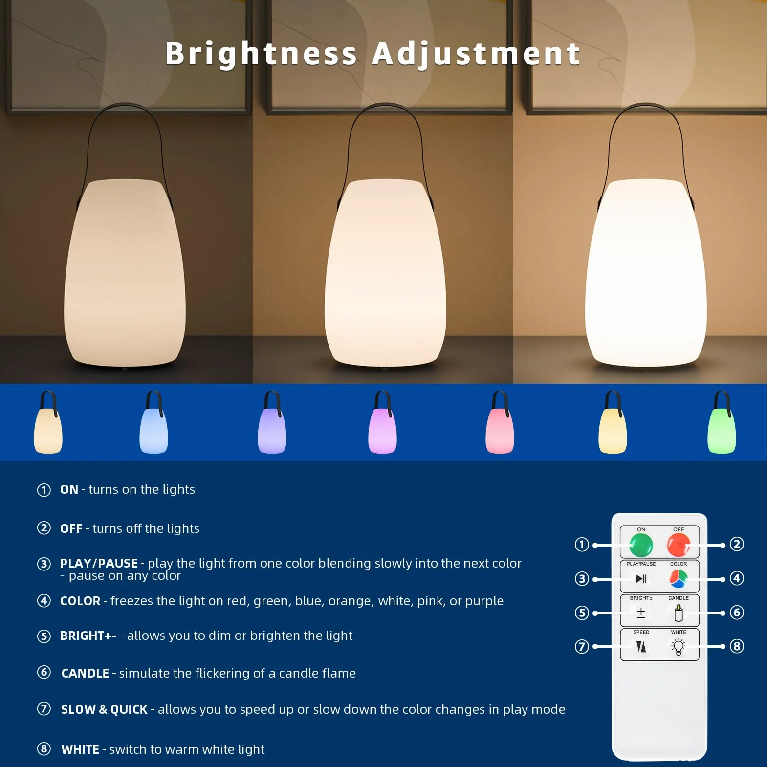 Lampe de Table Extérieur IP44 Étanche 8 Couleurs Dimmable Télécommande Blanc Chaud Terrasse Jardin
