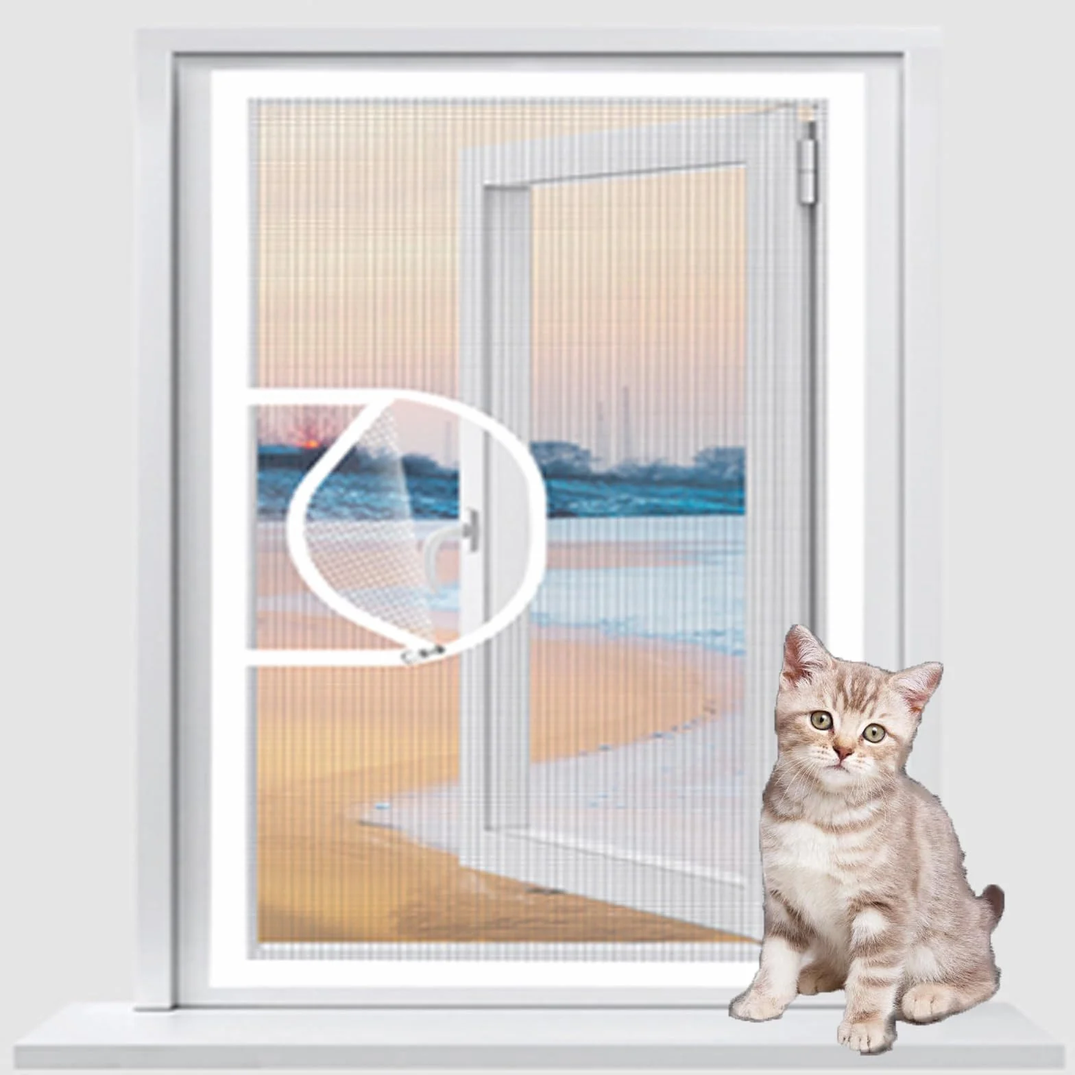 Moustiquaire de fenêtre avec fermeture éclair pour terrasse, balcon, protection chat et animaux domestiques