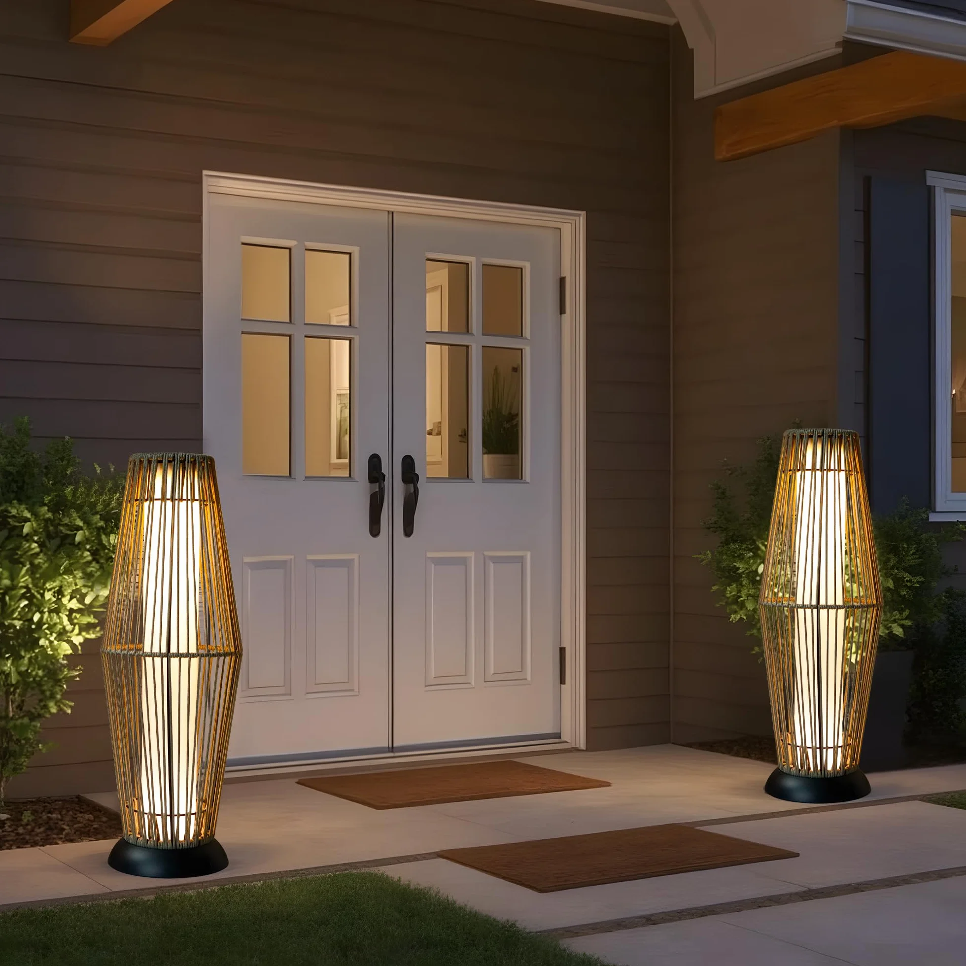 TRIROCKS Lot de 2 lampes solaires en rotin LED IP44 étanche pour extérieur terrasse