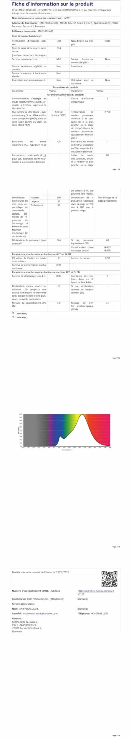 Ampoule LED E14 C35 4W 470lm Blanc Chaud 2700K 220-240V Angle 270°