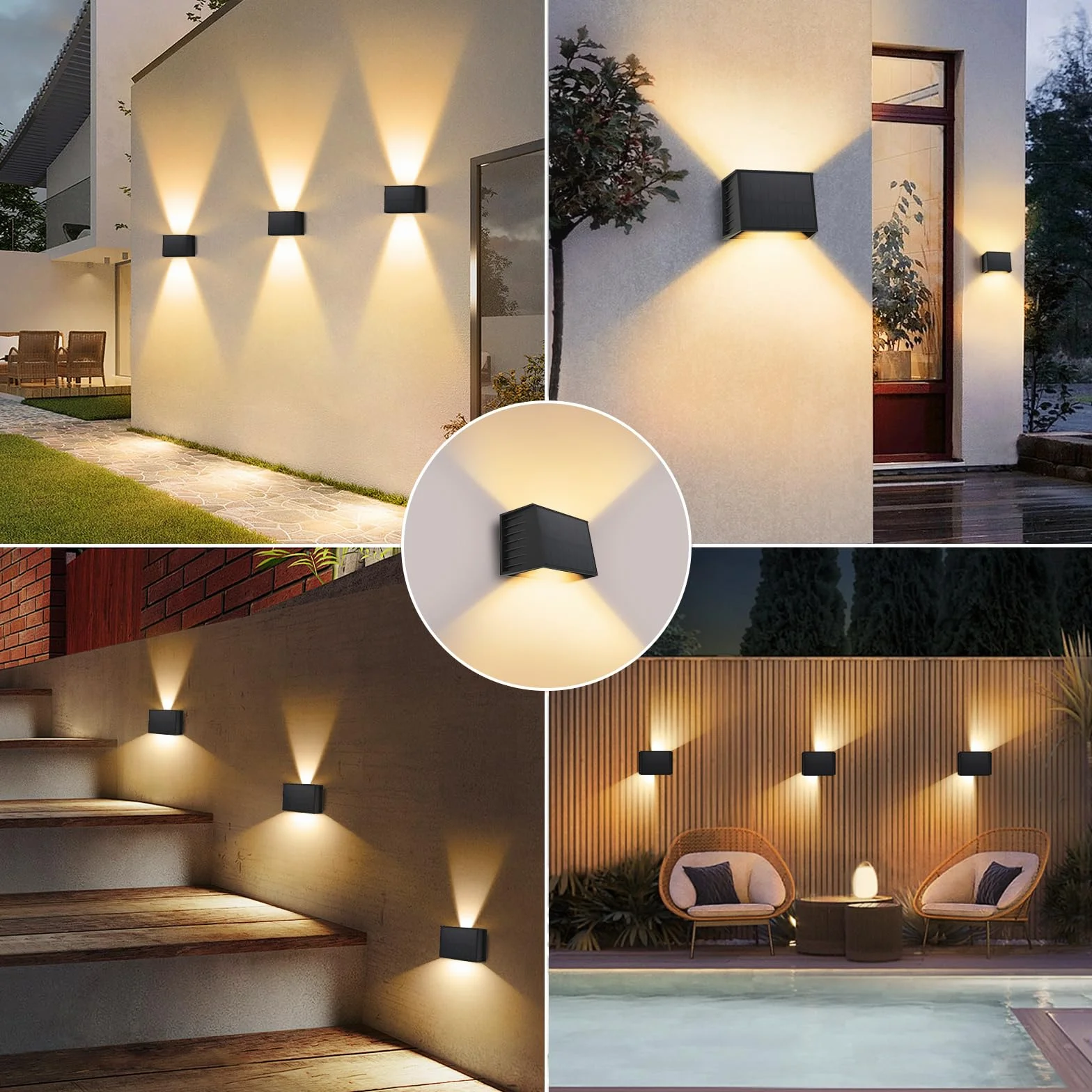 T-SUN Lot de 4 Applique Murale Exterieur Solaire, 3000K Lumière Chaude, Faisceau Réglable, Étanche pour Jardin