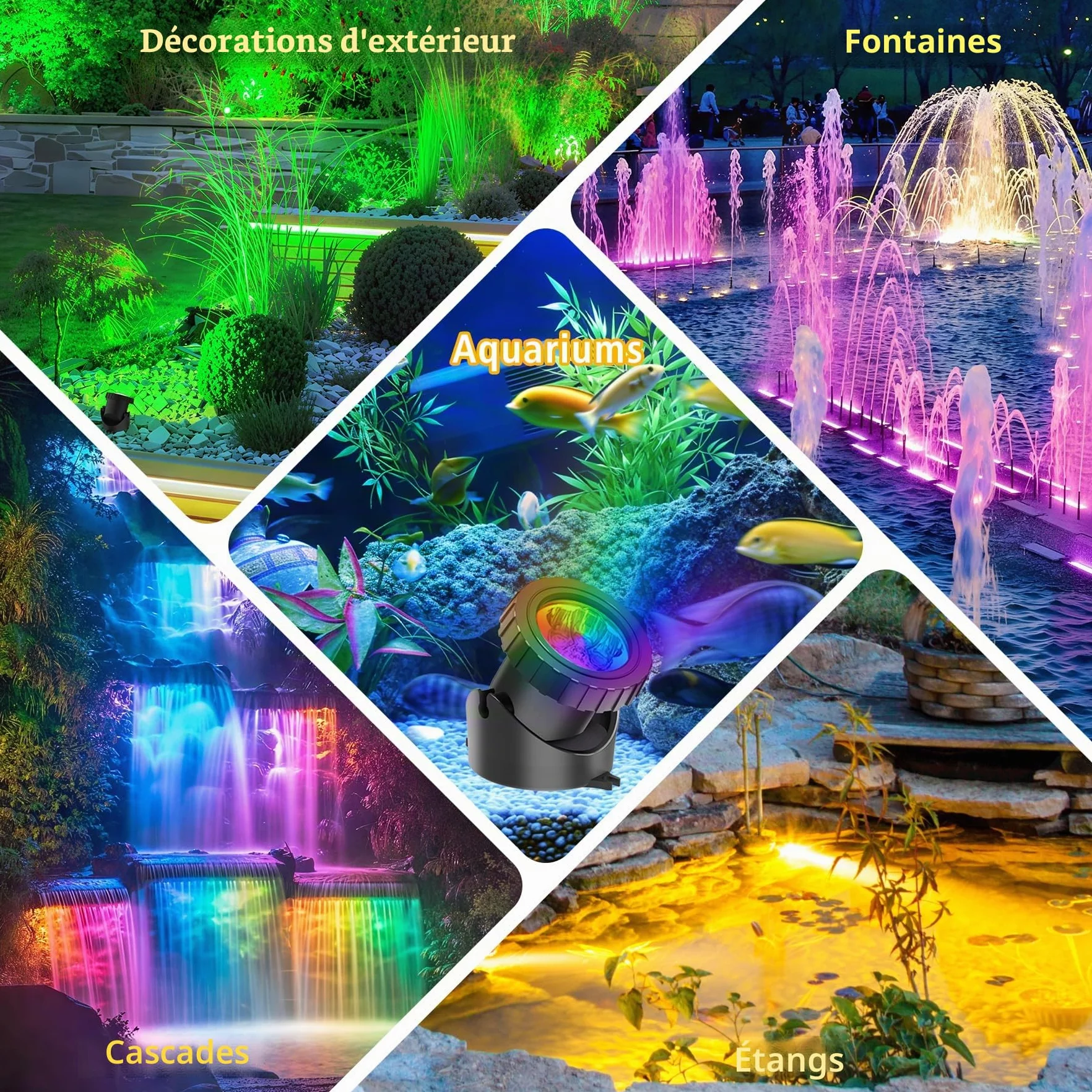 NATPOW Lumières LED Submersible RGB 5V IP68 Etanches Bassin Éclairage Aquarium Jardin Piscine Lot de 3