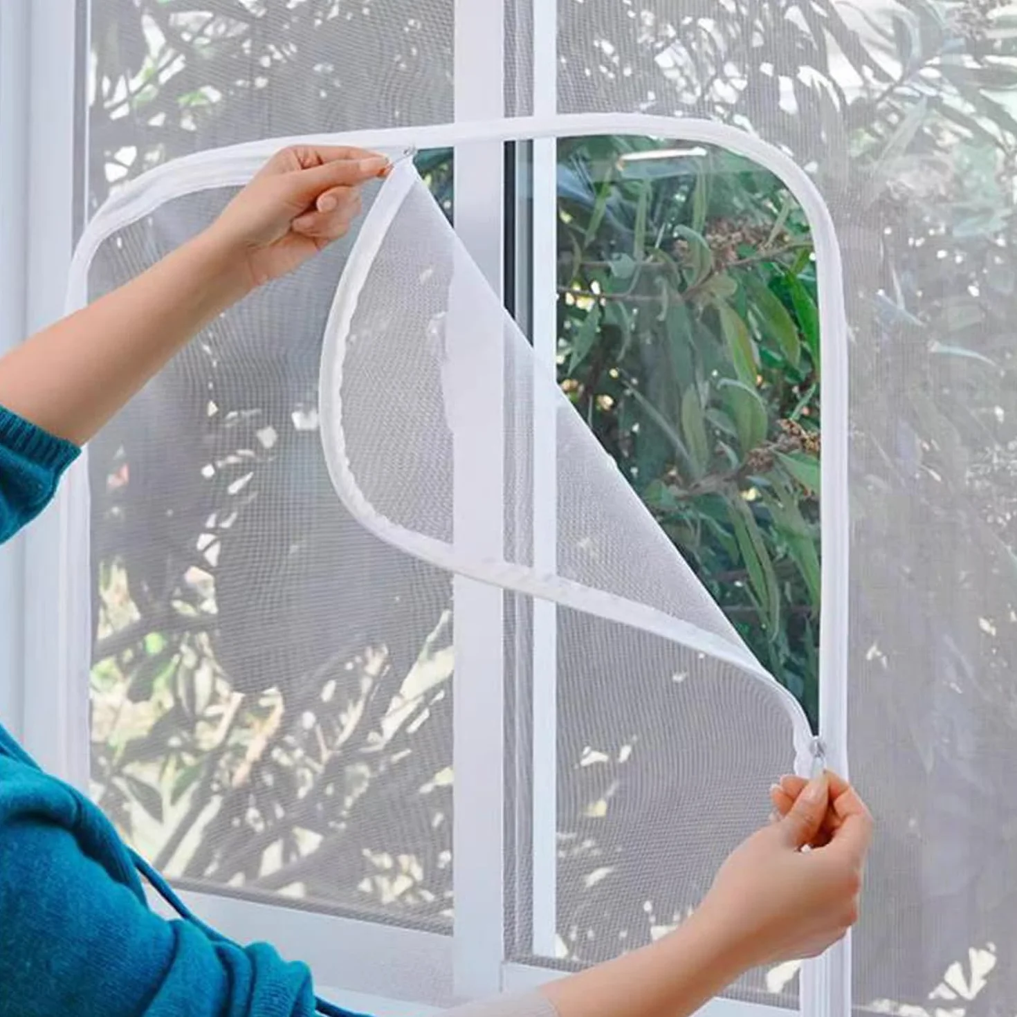 Moustiquaire de fenêtre avec fermeture éclair pour terrasse, balcon, protection chat et animaux domestiques
