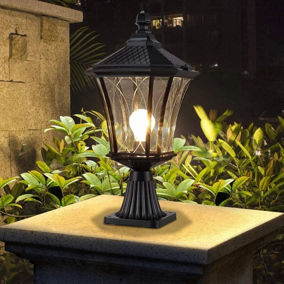 Aluminium retro imperméable pilier extérieur E27 lampe de colonne antirouille métal moulé sous pression