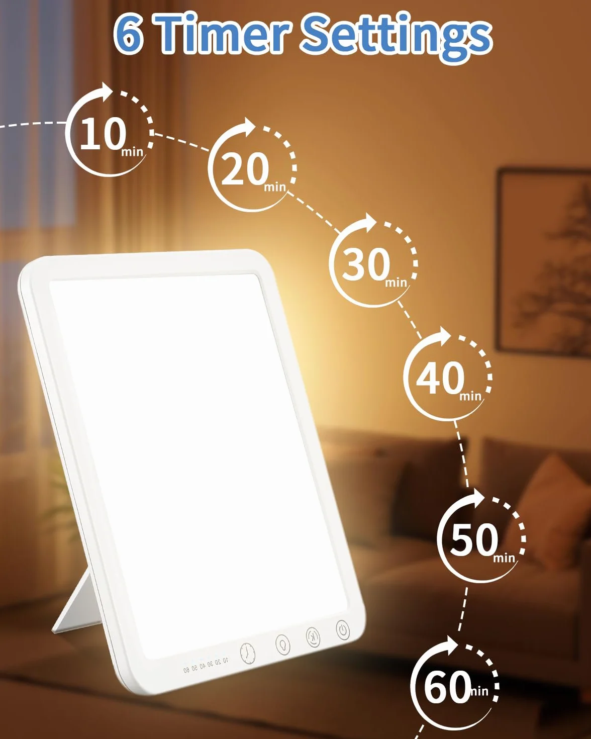 Lampe de luminothérapie 10 000 LUX LED 3 températures de couleur 10 niveaux de luminosité sans UV