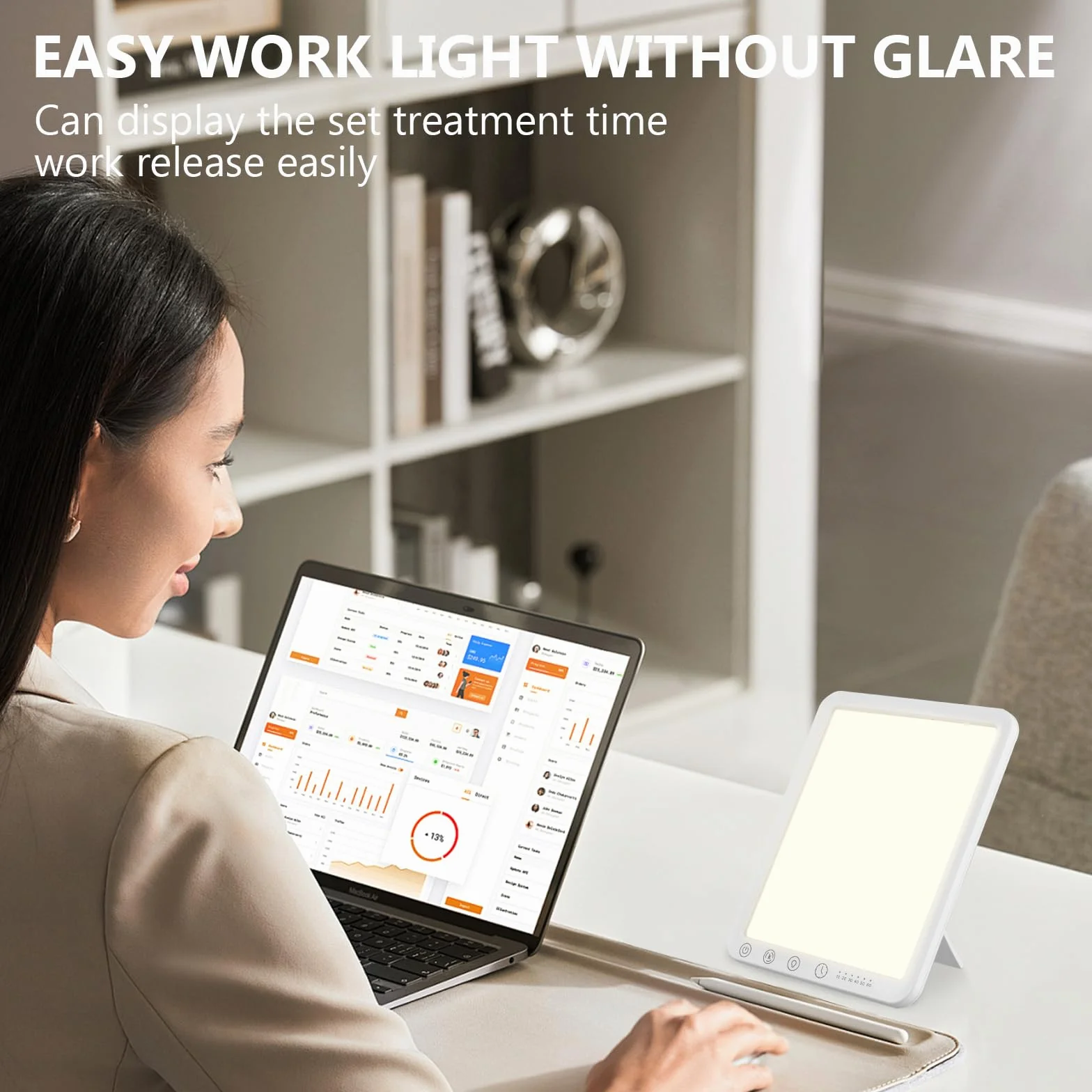 Lampe de Luminothérapie 10000 Lux, 3 Températures de Couleur, Minuterie, Support Pliant 45°