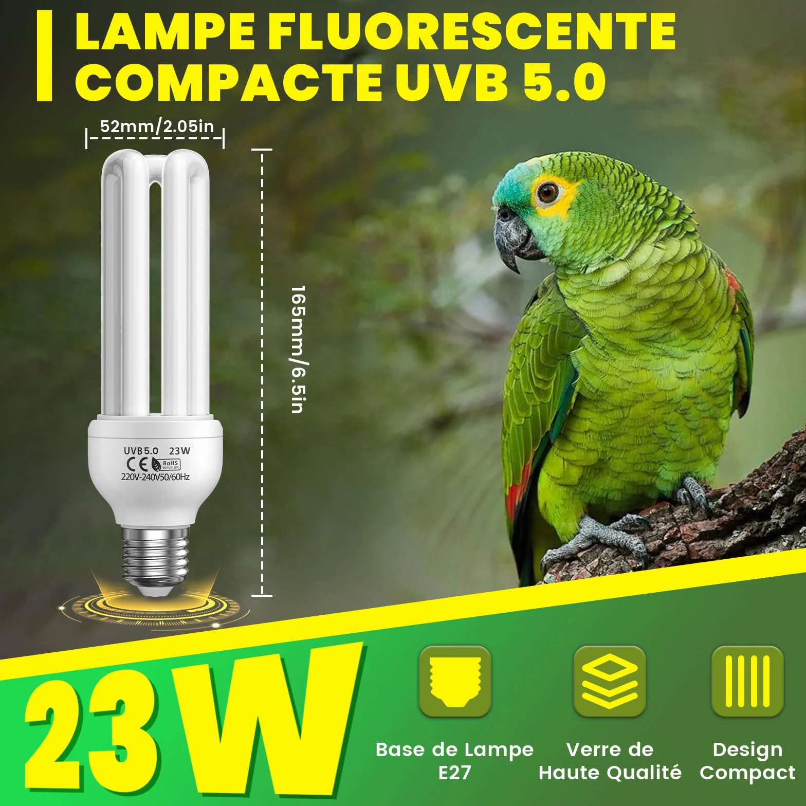 Lampe UVB 5.0 23W E27 pour Oiseaux Perroquets Reptiles
