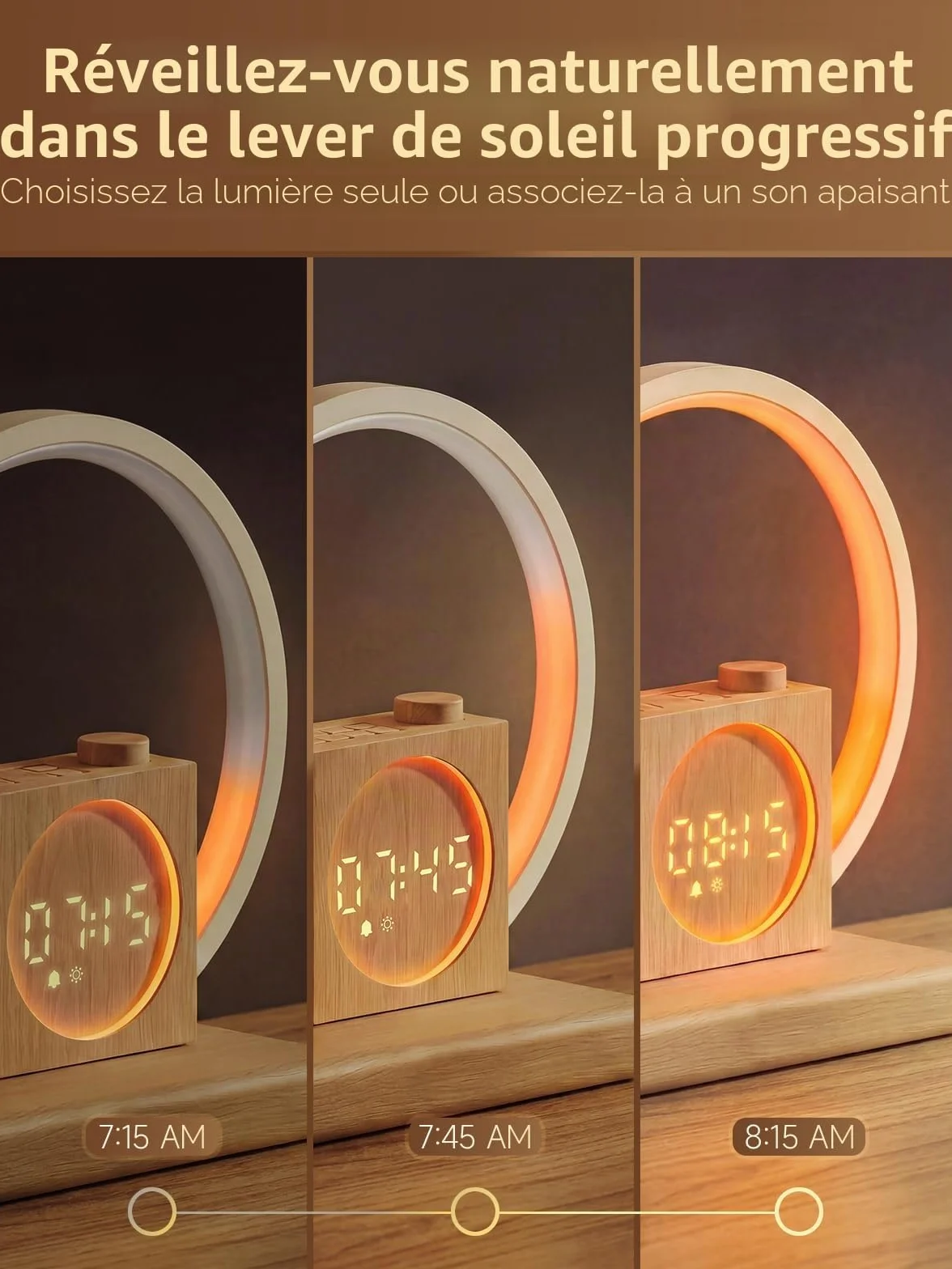 Simulateur d'Aube et Crépuscule Éveil Lumière avec Anneau Tactile 360°, 12 Couleurs, 30 Sons Naturels, Veilleuse Enfant, Snooze, Sleep Timer