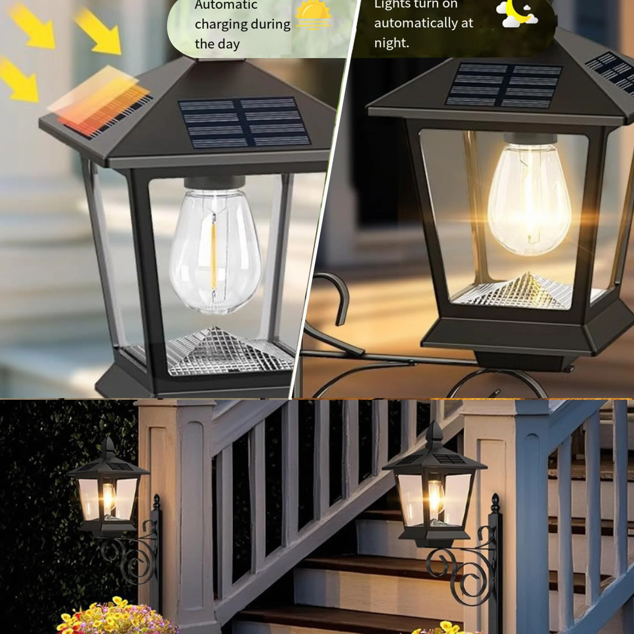 Lampadaire Solaire 2 en 1 avec Jardinière, IP65 Étanche, Support Mural et Sol