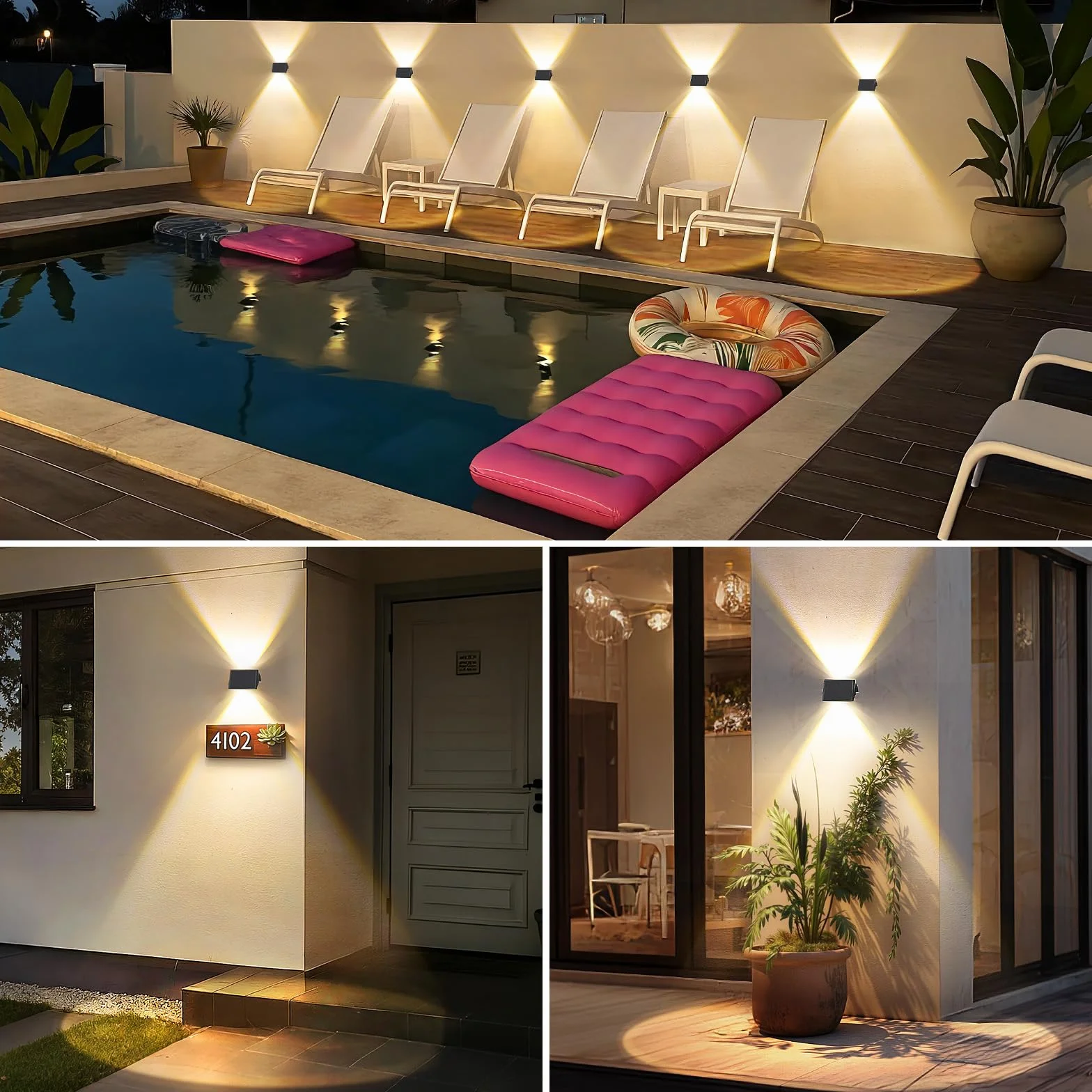 Lumière Solaire Extérieure Haut et Bas Lot de 6 LED Applique Murale Exterieur Blanc Chaud Éclairage Puissant 1000mAh Lampe Étanche IP67