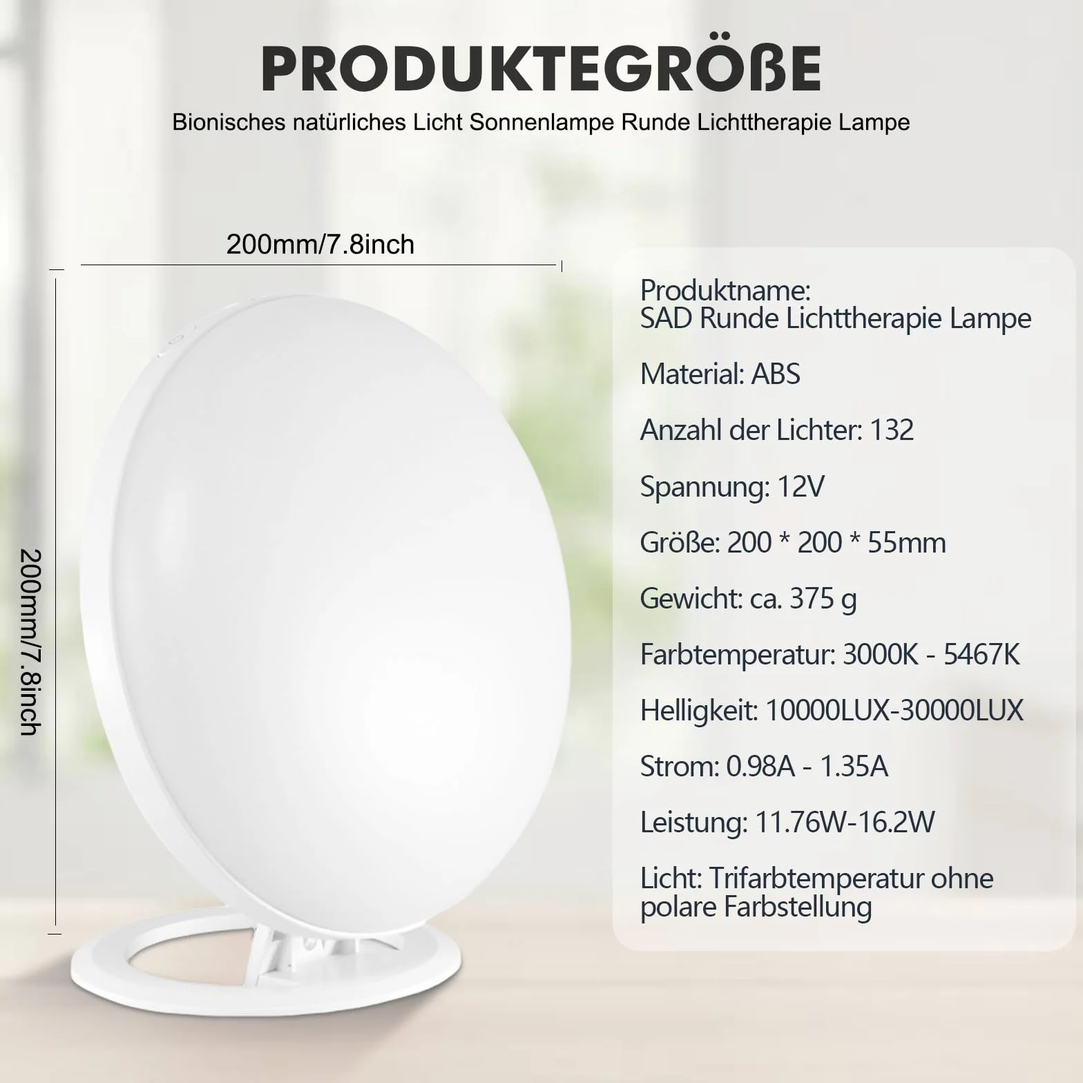 HOSPAOP Lampe de Luminothérapie 10000 Lux LED sans UV, Variateur Continu, 3 Températures de Couleur, Plein Spectre