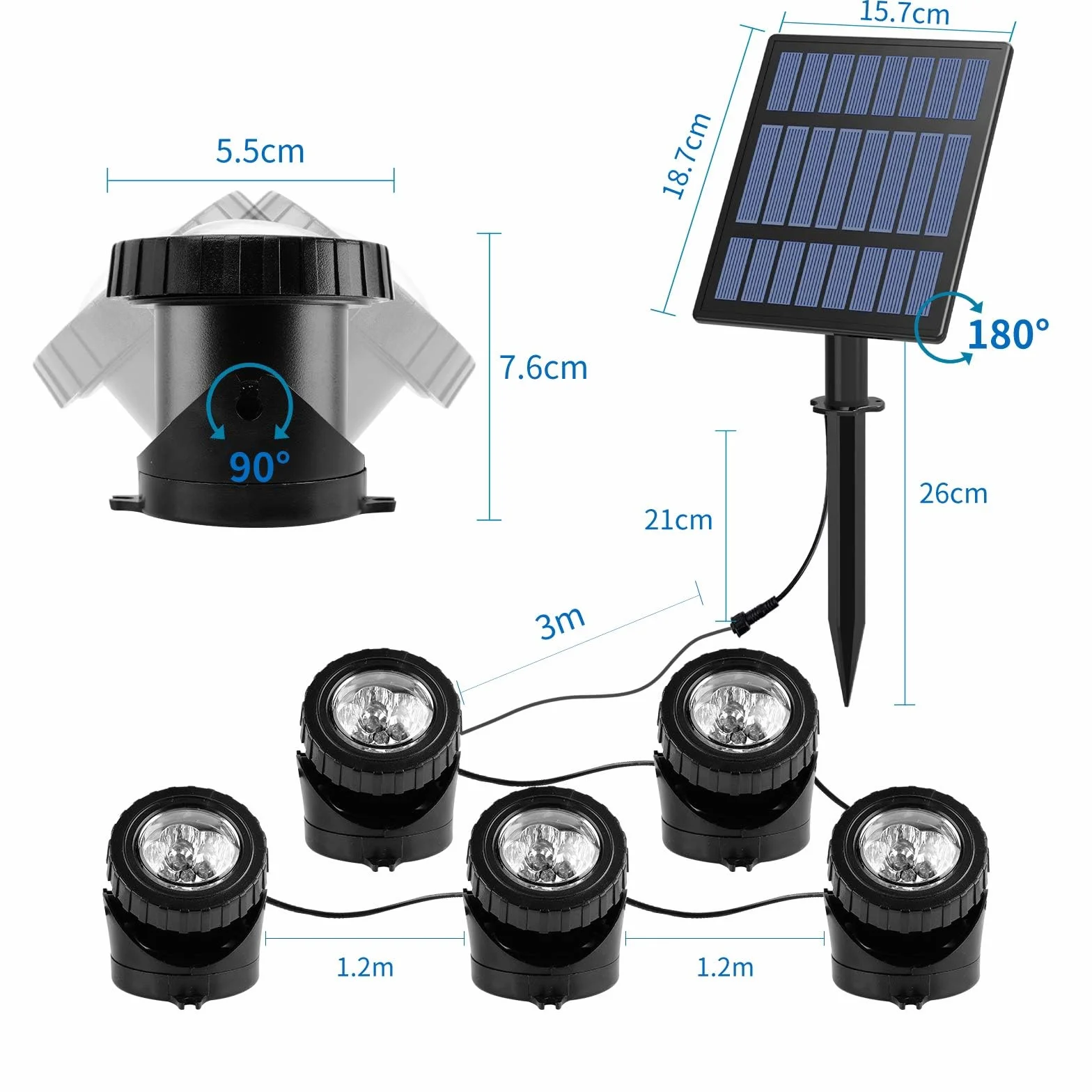Lampes Solaires de Bassin LED Submersibles RGB IP68 Étanche Extérieur Jardin Piscine (5 Lumières)