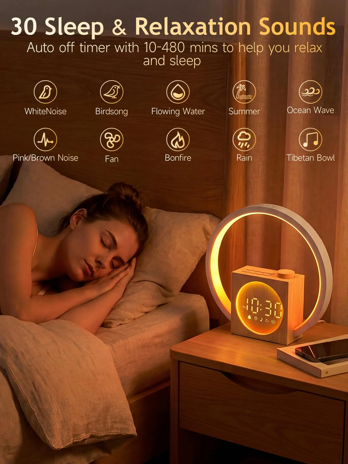 Simulateur d'Aube et Crépuscule Éveil Lumière avec Anneau Tactile 360°, 12 Couleurs, 30 Sons Naturels, Veilleuse Enfant, Snooze, Sleep Timer