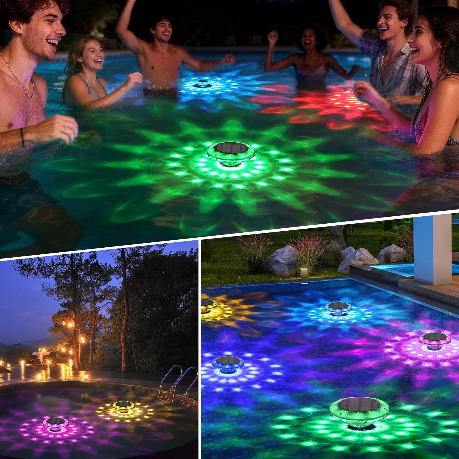 Quntis Lampe Flottante Piscine Solaire IP68 12 Modes RGB Minuterie LED Sans Fil Lot de 2