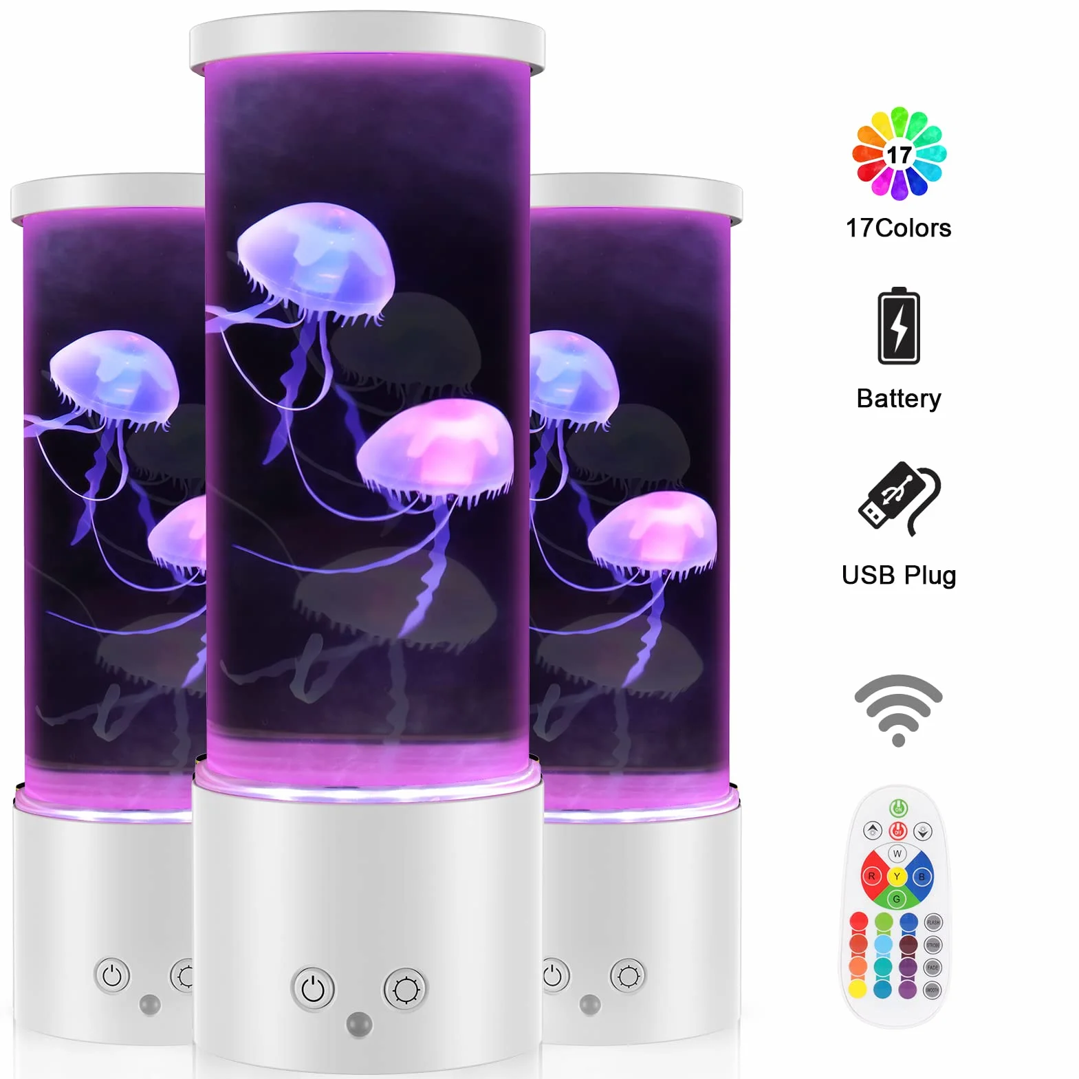 Lampe Méduse RVB 17 Couleurs 4 Modes avec Télécommande pour Aquarium Décoration Salon Bureau