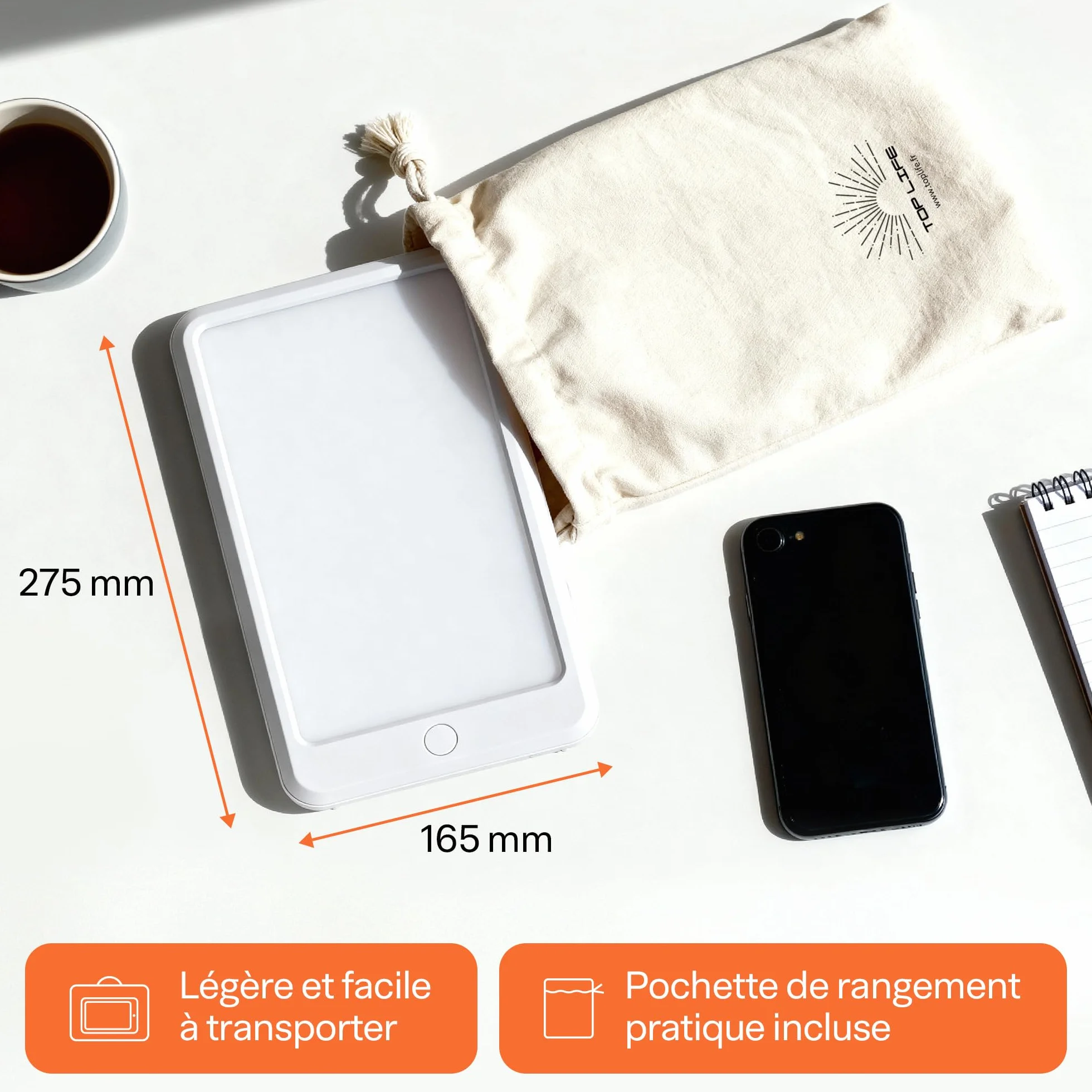 Lampe de Luminothérapie 15000 Lux Sans UV, 3 Niveaux d'Intensité, Design Compact Portable LED