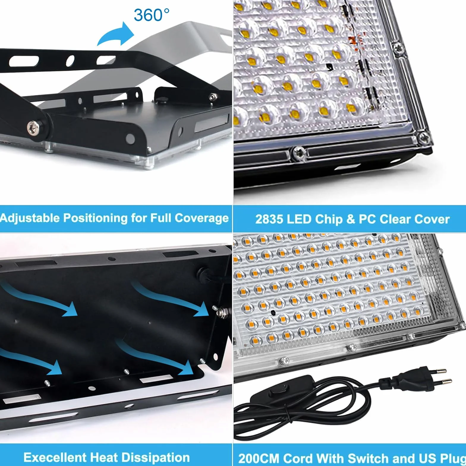 CREATESTAR 100W Projecteur LED Exterieur 10000LM Superlumineux 3000K Blanc Chaud IP65 étanche
