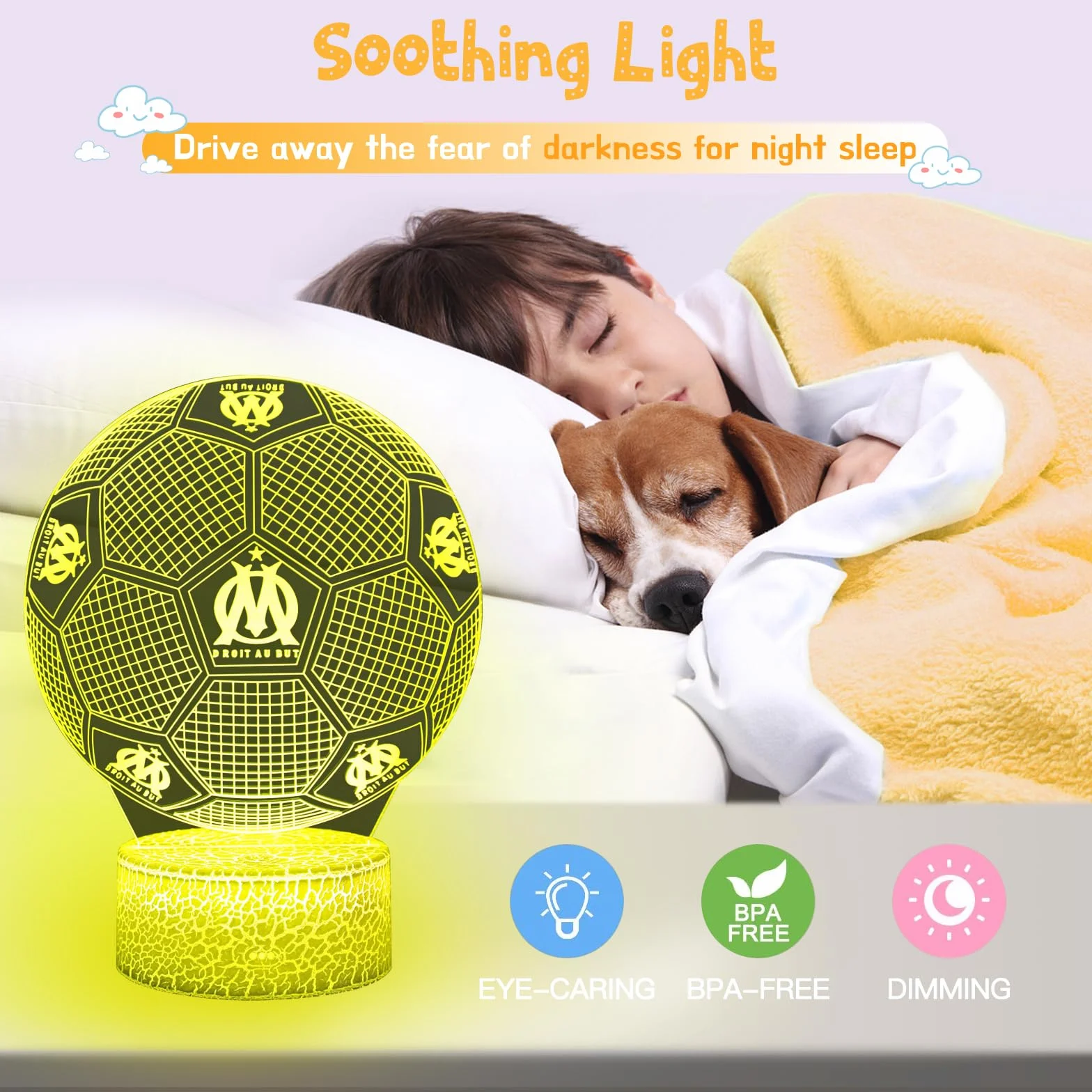 Marseille Football Veilleuse 3D LED Enfants 16 Couleurs USB Smart Remote Control Lampe Décoration Chambre Cadeau Fans