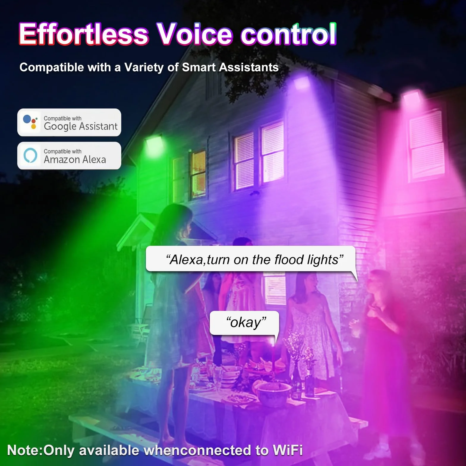Projecteur LED Extérieur 100W RGB CCT 2700K-6500K IP66 Contrôle APP Musique Sync Minuteur Dimmable