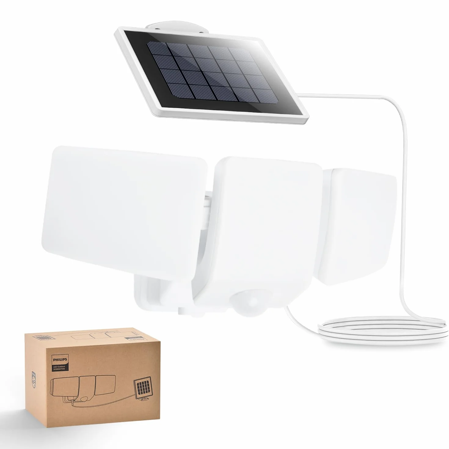 Philips Lampe de Sécurité Solaire LED 3600LM Extérieur Détecteur de Mouvement 3 Têtes Orientables