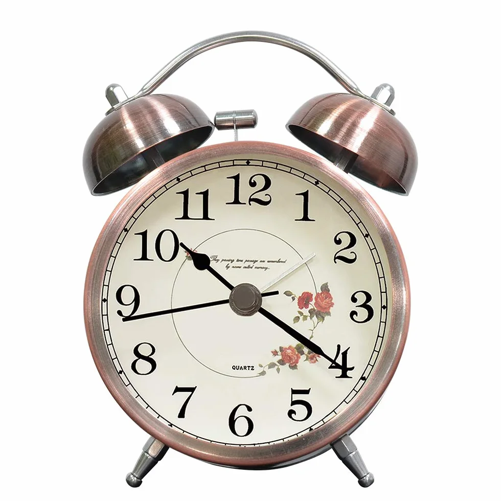 Réveil Cloche Classique Vintage Silencieux Analogique Lumineux Cuivre