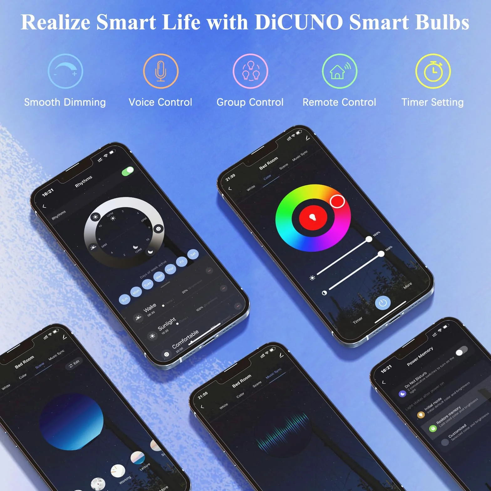 DiCUNO Ampoule Connectée LED WiFi B22 9W Dimmable Multicouleur 2700K-5000K RGBCW 800LM Lot de 2