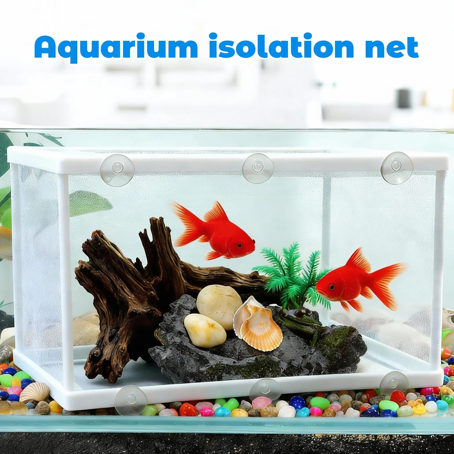 Filet D'élevage Aquarium 26×15×15 CM Poisson Filet de Séparation Pondoir avec 6 Ventouses