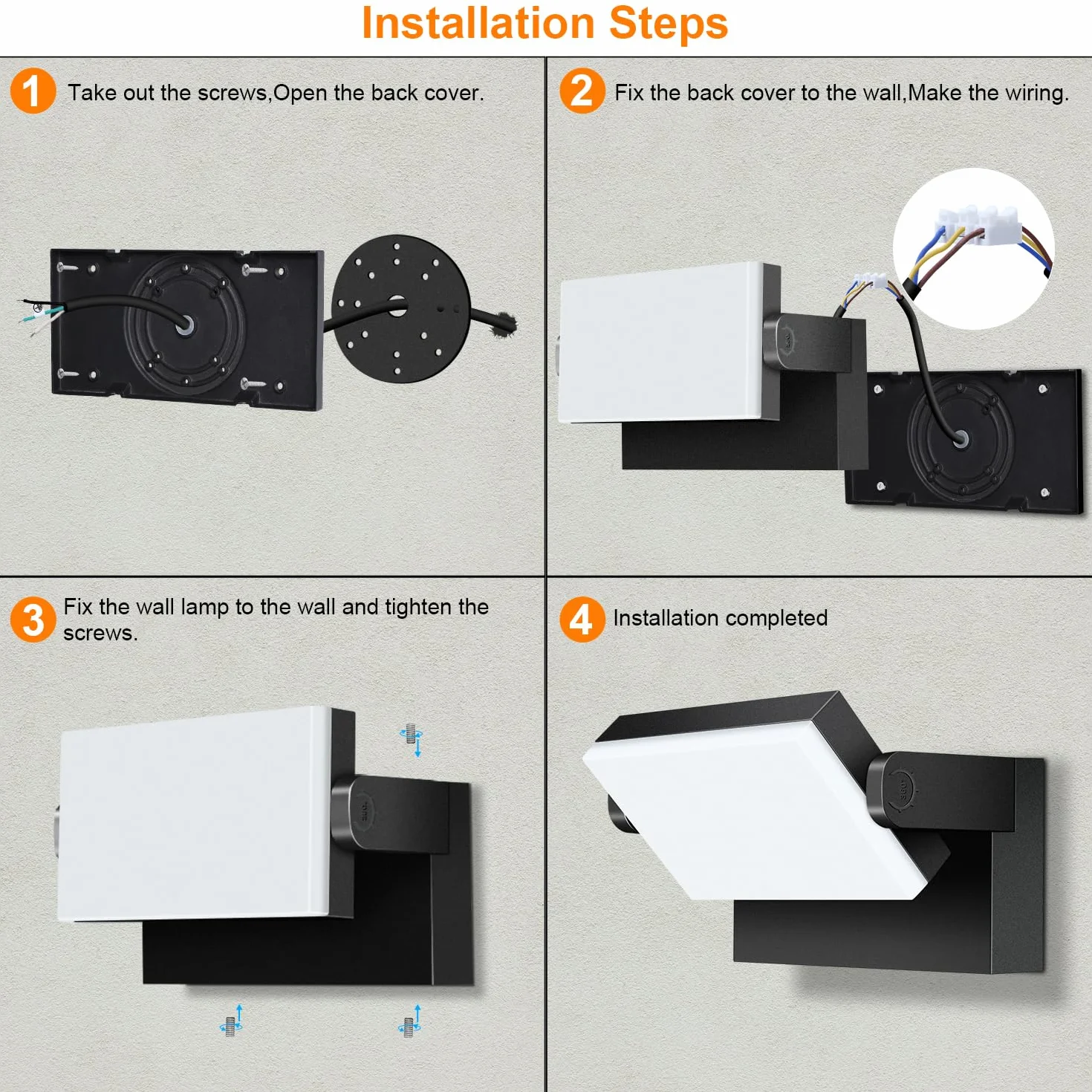 Kingwen 40W Applique Murale Exterieur Rotatif 3000K, Applique Led Exterieur Noir Angle Réglable 360°, IP65 Imperméable