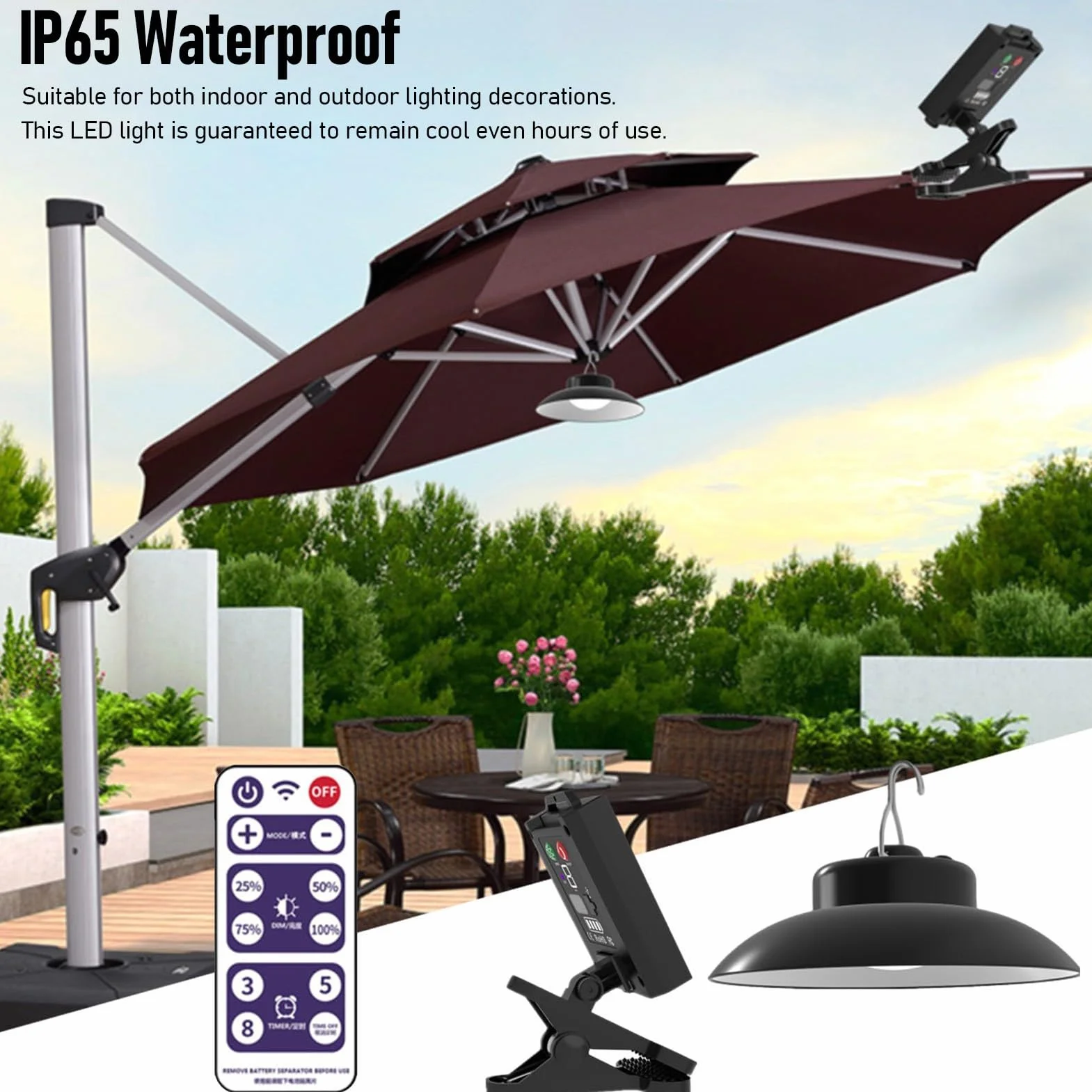 Lampes Solaires pour Parasol de Terrasse IP65 étanches Grande Taille à Pince