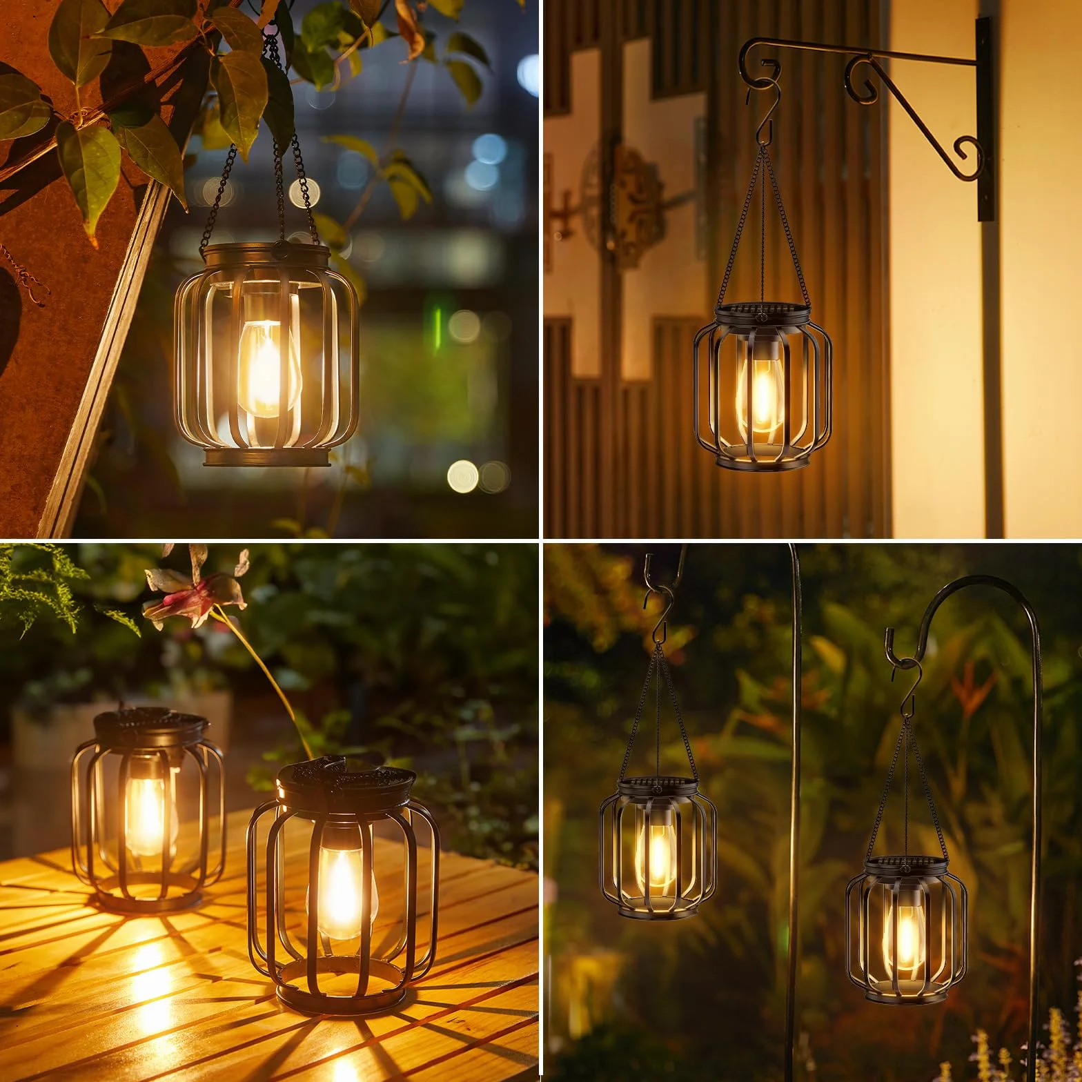 BUCASA Lampe Solaire Exterieur Jardin Suspendue 2 Pièces Lanterne Solaire IP65 Étanche Métal LED