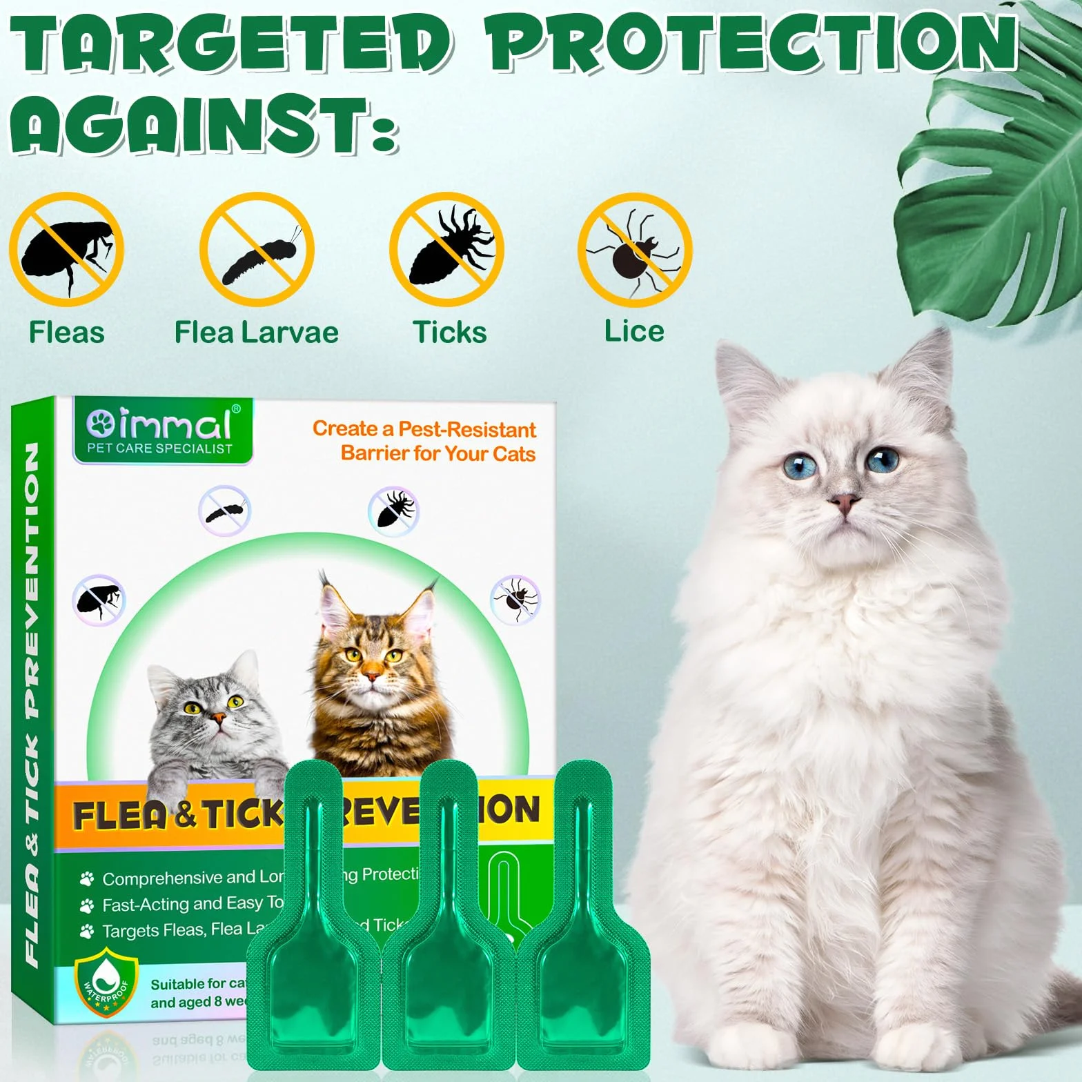 Ver-mi-fu-ge Topique en Gouttes pour Chats 6Pcs, Prévention des Puces et Tiques, Formule Naturelle