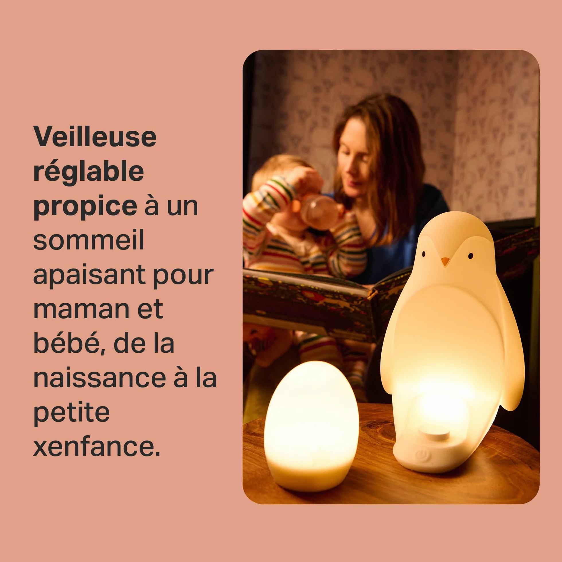 Tommee Tippee Veilleuse Pingouin nomade œuf portatif silicone doux aide sommeil