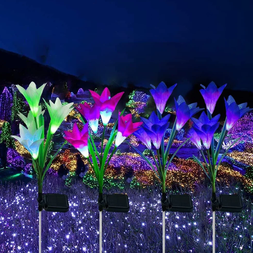 SOLARBABY lampes solaires extérieur jardin IP65 étanche Lot de 4 fleurs lys couleurs changeantes