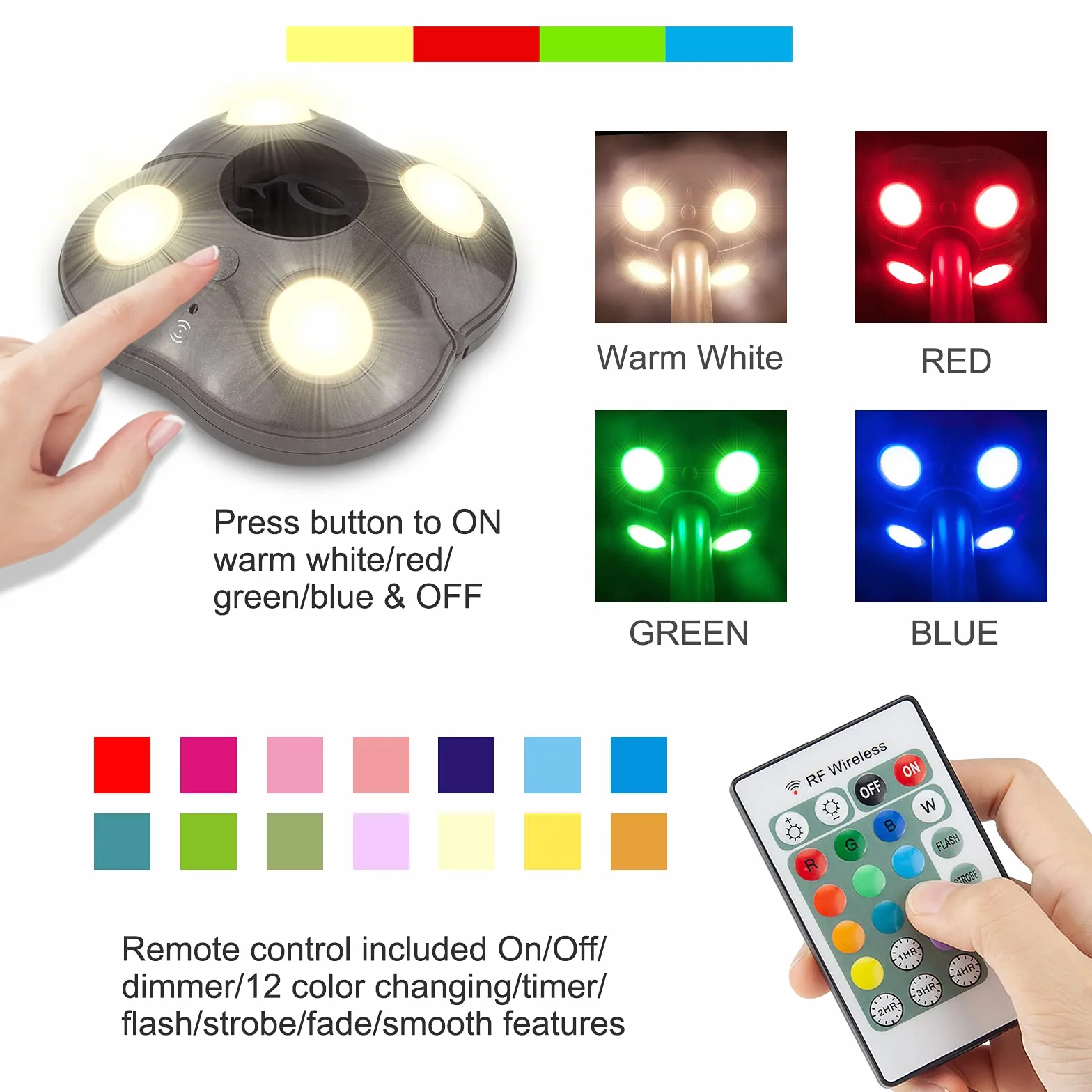 HONWELL Lumière de Parapluie de Jardin, 16 Couleurs Télécommande, 4 Niveaux Luminosité Réglables