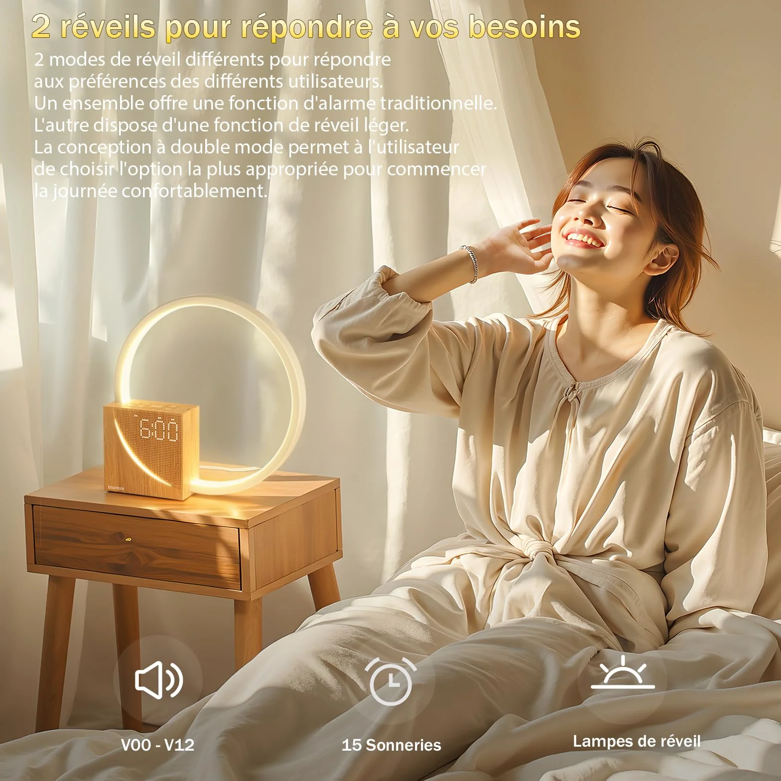 blonbar Lampe De Chevet USB Réveil Lumière Touch Control 10W Veilleuse 3 Niveaux Luminosité