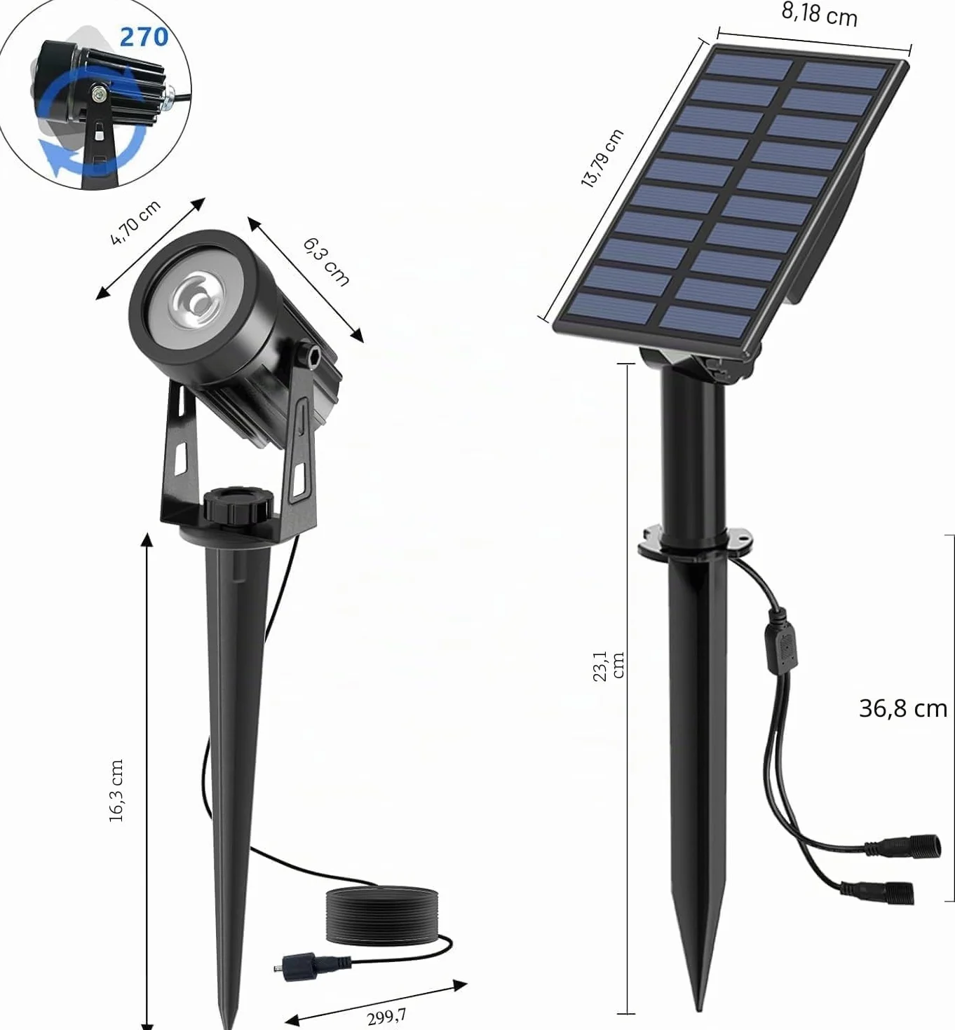 T-SUN Lampe Solaire Jardin Spot IP65 Etanche Extérieur 3000K Jaune Chaud