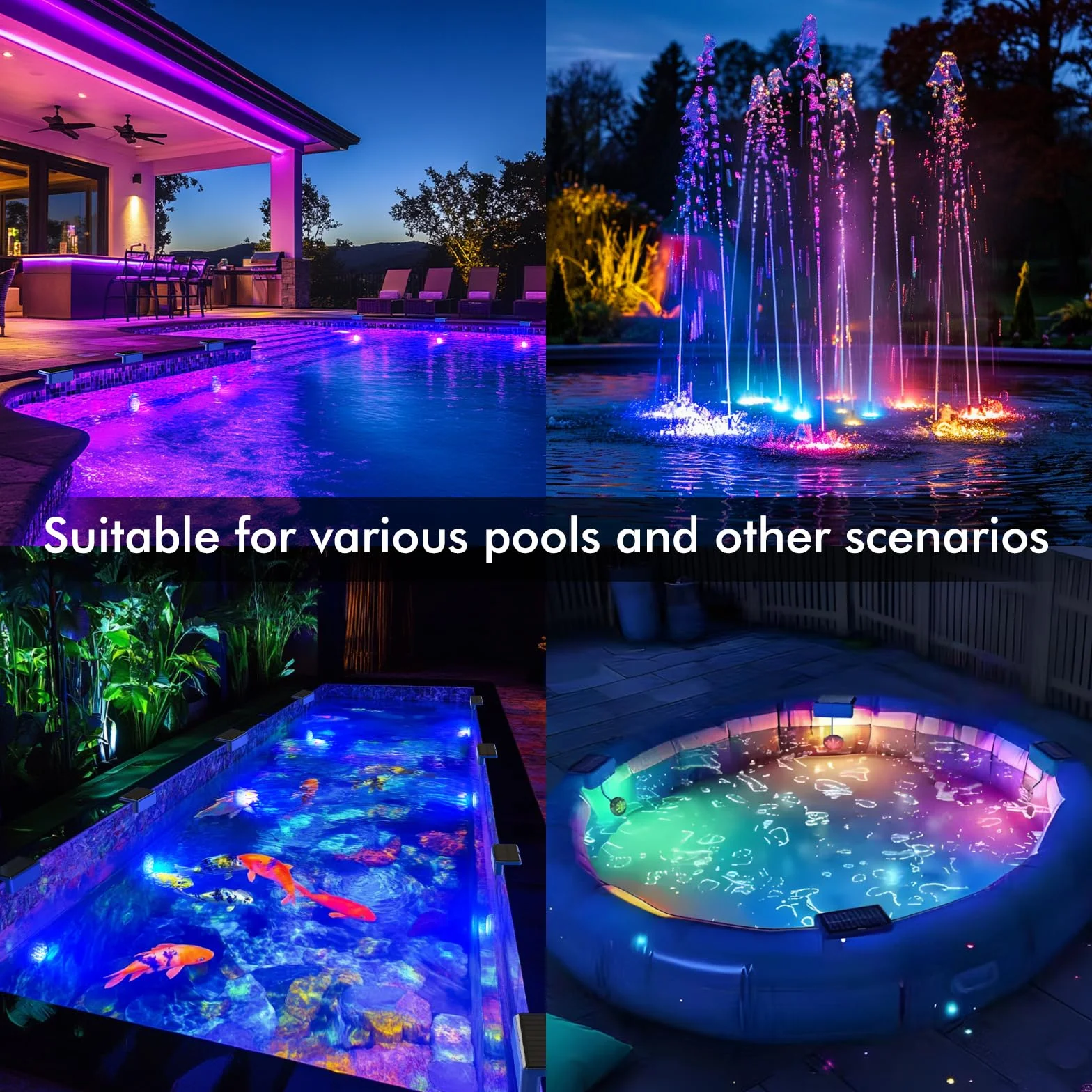 Quntis Lot de 2 Lumiere Piscine Solaire LED IP68 Etanche 1500 mAh Multicolore Blanc Chaud avec Télécommande