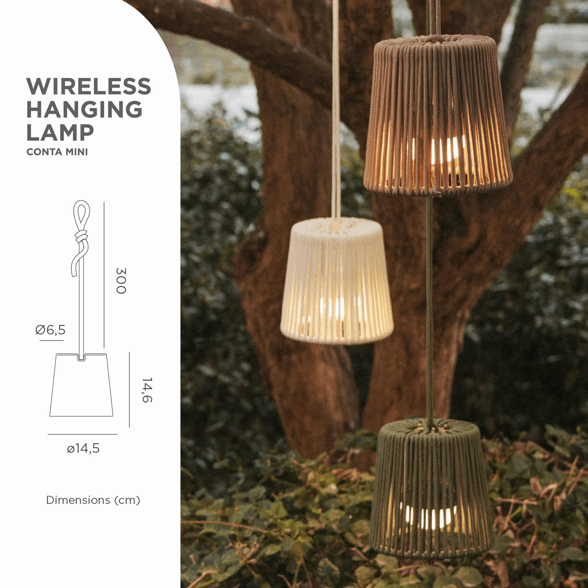 newgarden Conta Mini Lampe suspendue LED portable avec télécommande et batterie rechargeable USB Blanc