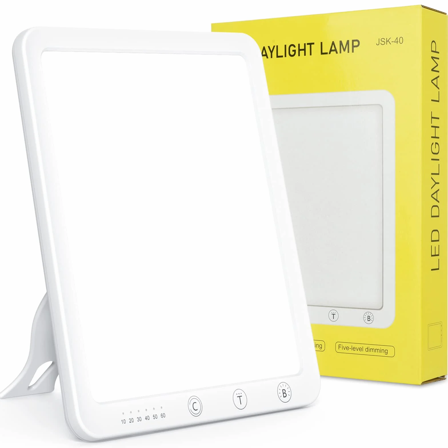 Lampe de Luminothérapie 10000 Lux, Lumière de Simulation du Jour, Support Réglable 180°, 6 Minuteurs, 5 Luminosités, 3 Températures, Spectre Complet sans UV