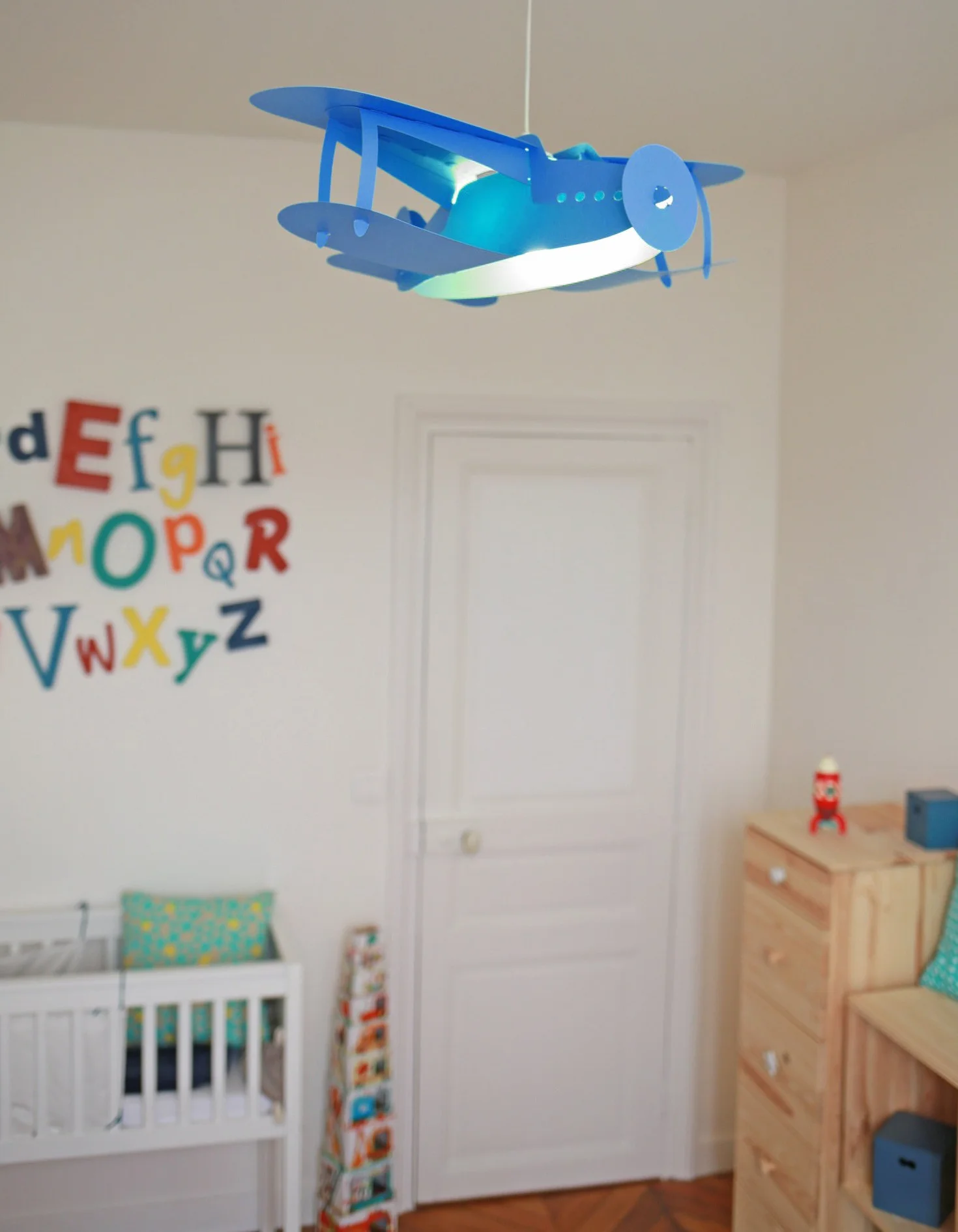 R&M Coudert Lampe de Plafond Suspension Avion Bleu Chambre Enfant