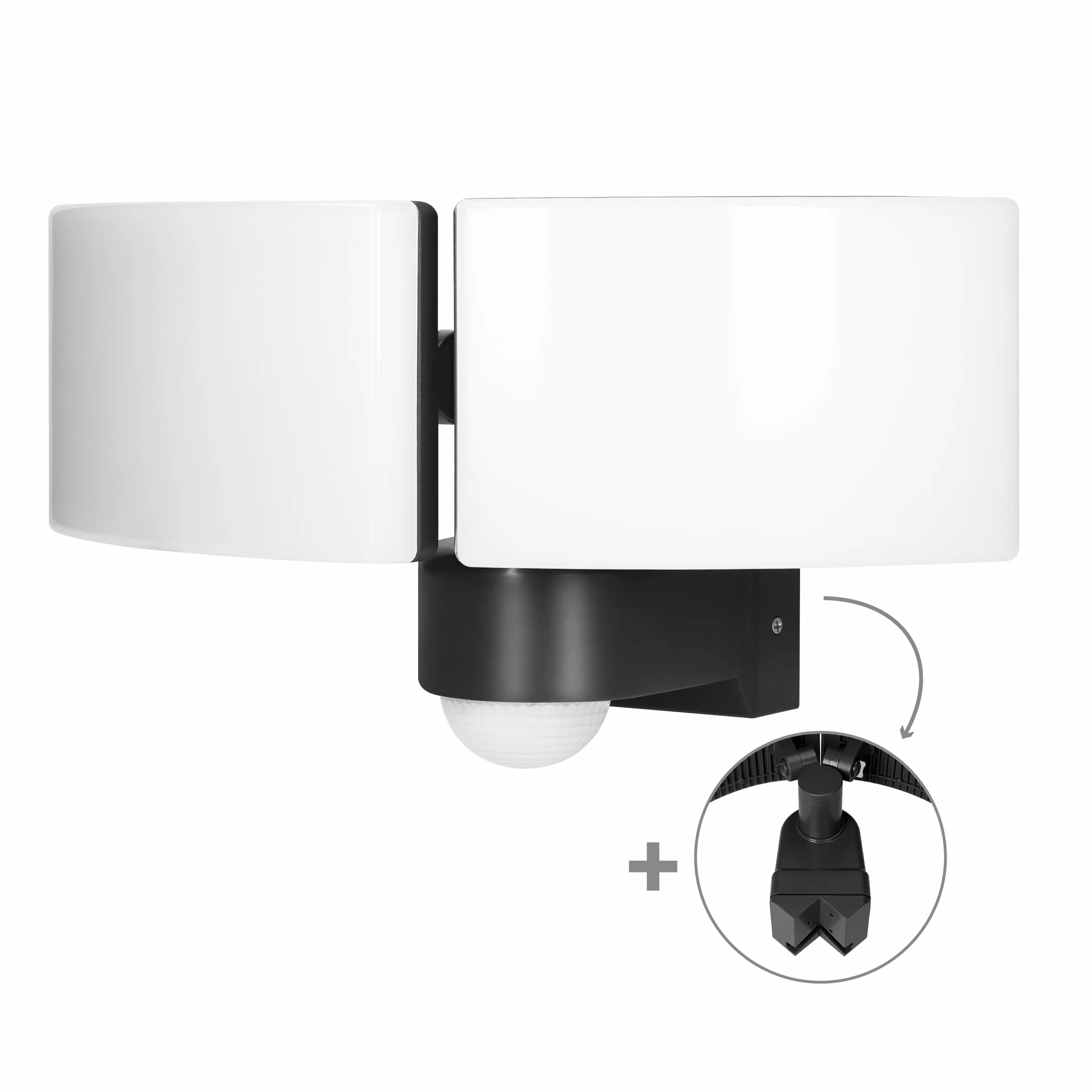 Projecteur LED Extérieur Double 2x20W 2x1600lm Blanc Chaud 3000K IP65 IK10 avec Détecteur de Mouvement