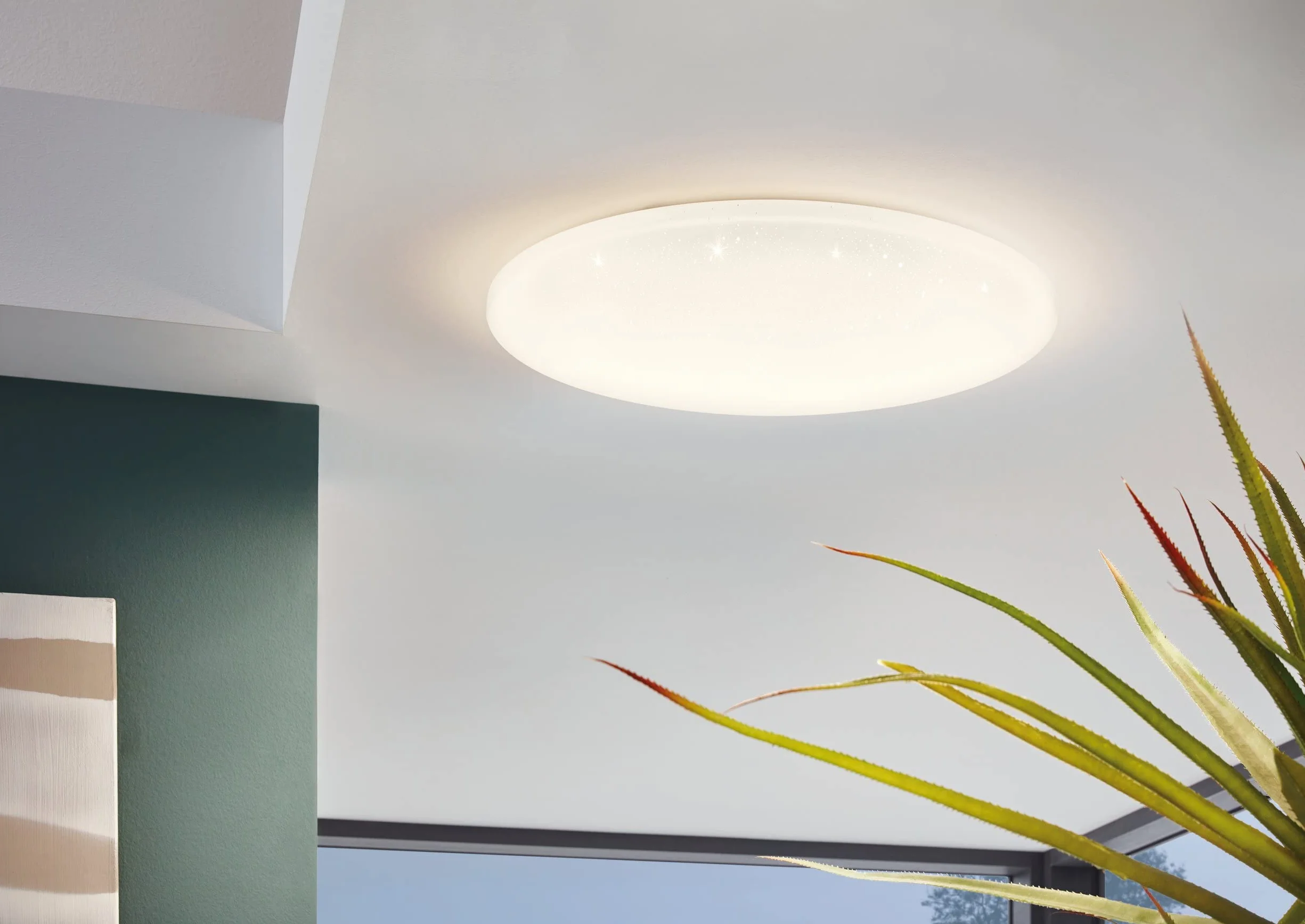 Eglo Plafonnier LED POGLIOLA-S Ø 50 cm, lampe de plafond effet cristal, acier et plastique blanc