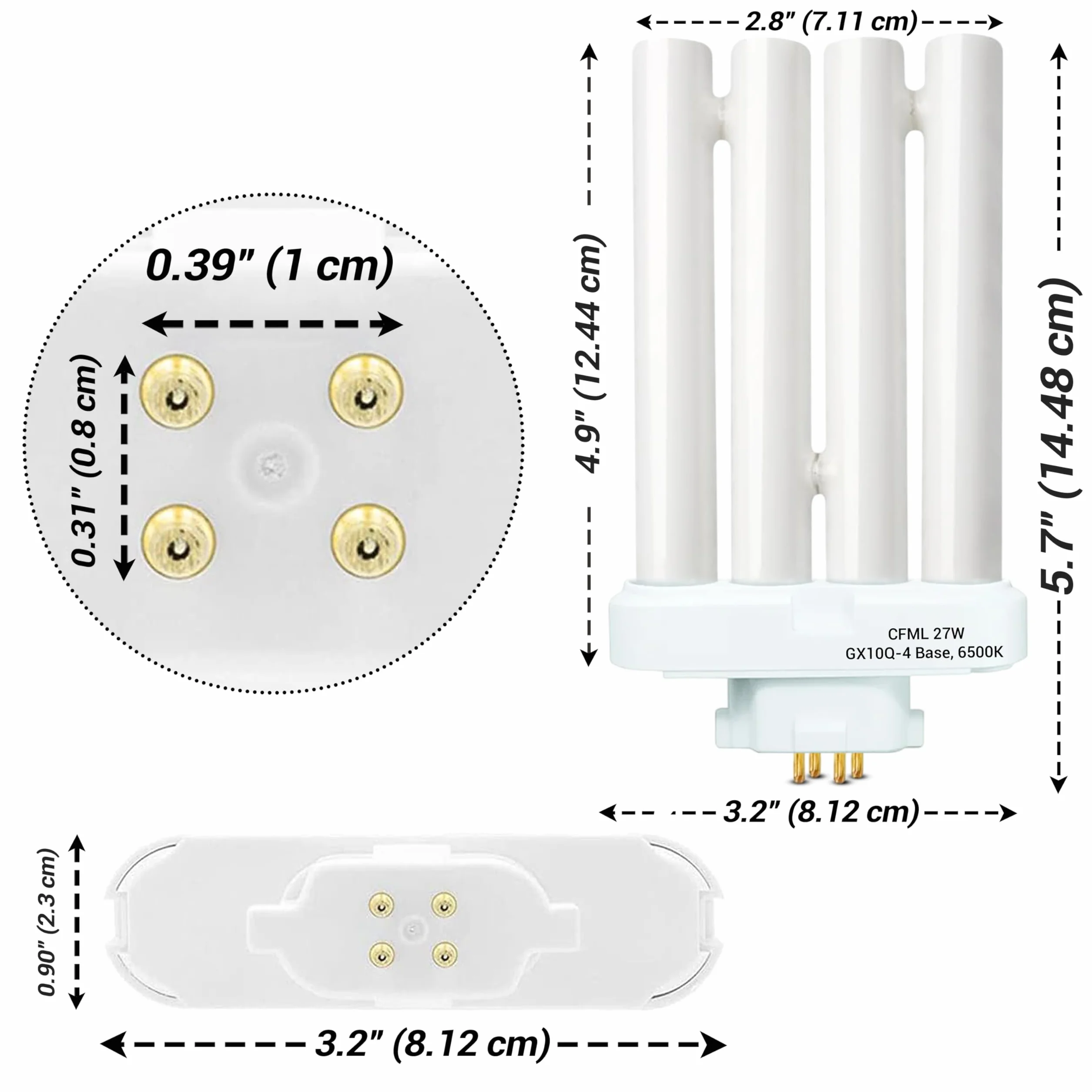 ARSUK Ampoule CFL 27W GX10Q-4 6500K Lumière du Jour Blanc Naturel 4 Broches