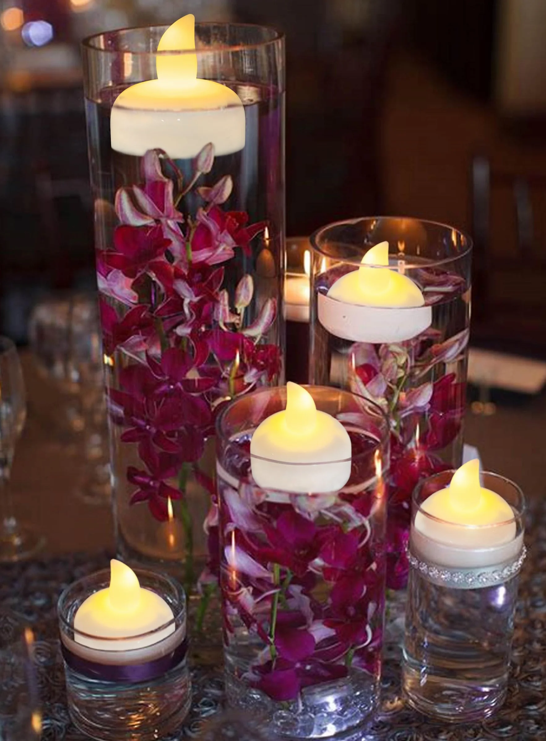Bougies LED flottantes étanches Lot 96, sans flamme, blanches, pour mariage