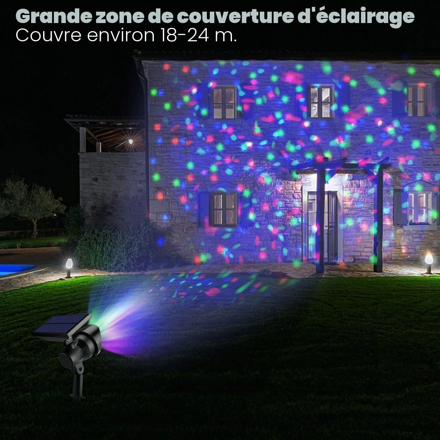 Projecteur d'étoiles LED solaire RVB extérieur avec télécommande
