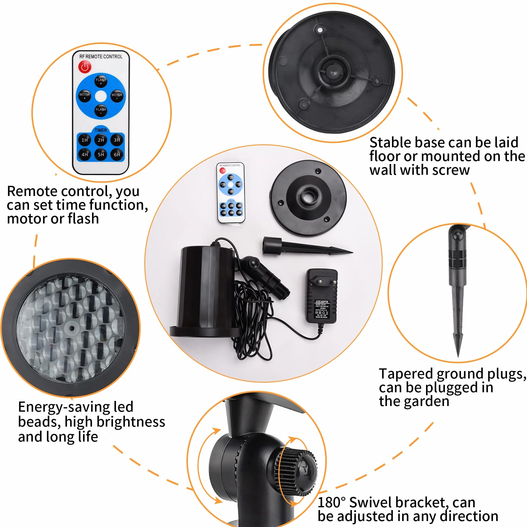 Projecteur de Noël lumineux avec télécommande, câble 5 m, rotation automatique HD pour décoration intérieur et extérieur