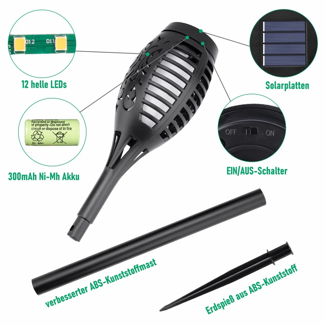 Lampe Solaire Exterieur 6 Pieces Torche Solaire Jardin LED Impermeable Patio Chemins