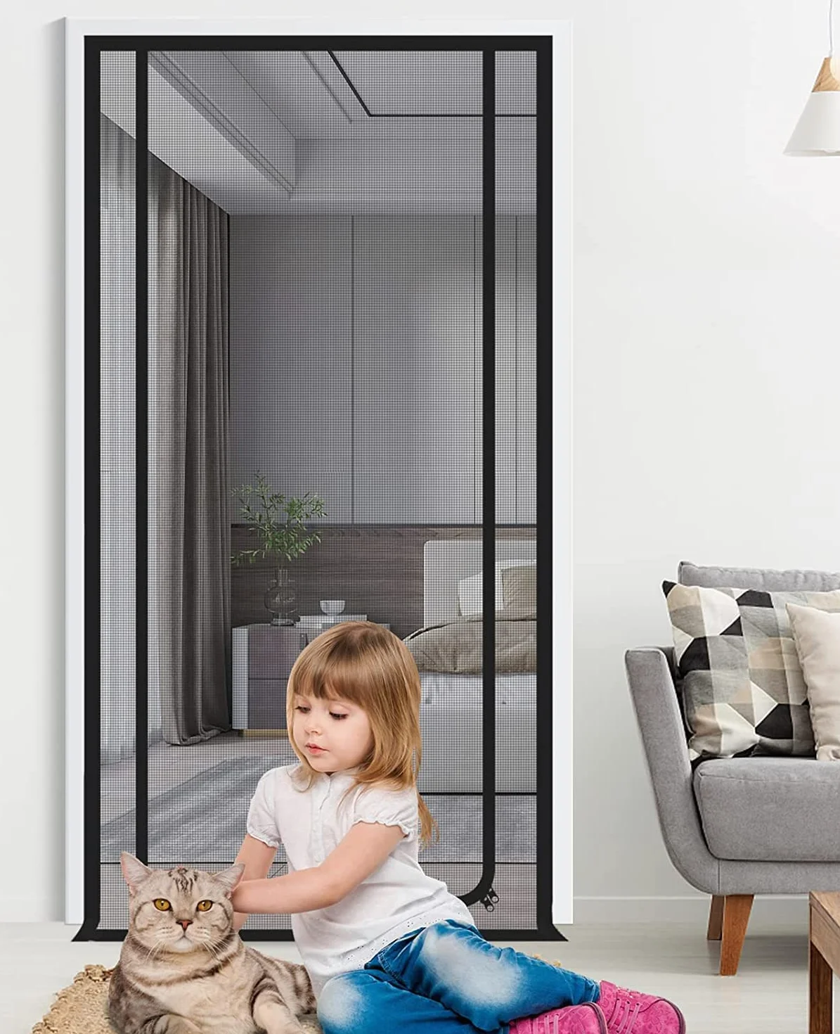 Filet Porte grillagé pour Animaux domestiques 100x220 cm Anti-fuite Chat Grille de Porte