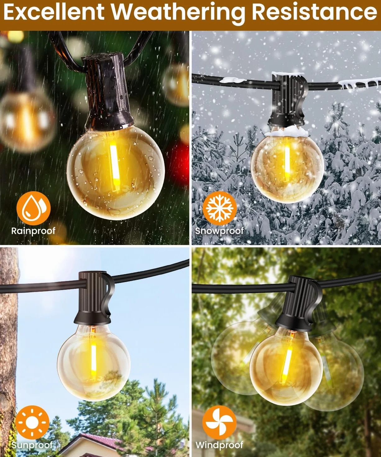 Rintea Guirlande Lumineuse Exterieure 20M/30M 30+2 Ampoules G40 Incassable Plug&Play Étanche LED Connectable Blanc Chaud